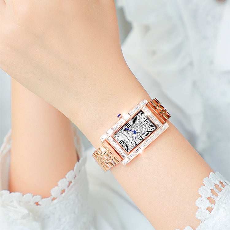 Giordano Rectangular Dress Watch for women with Crystal Bezel, roman  indiced and Sparkling Dial