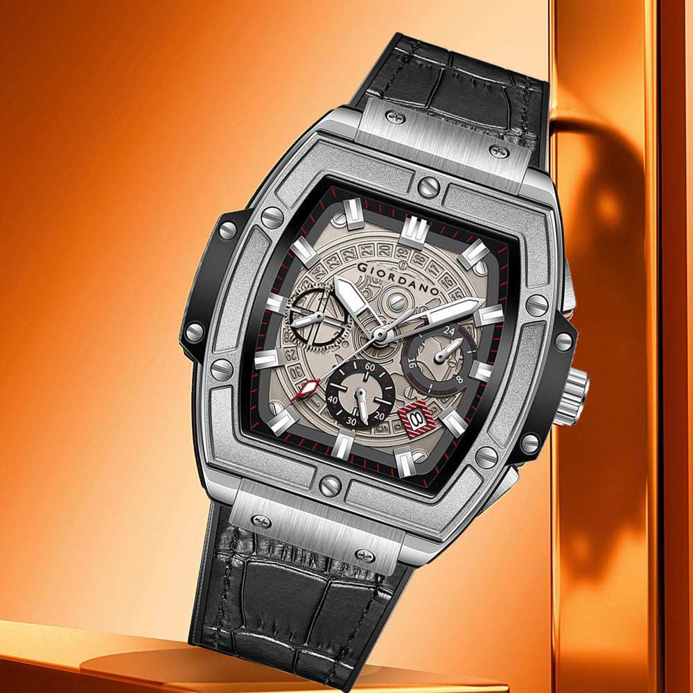 Giordano Terminator Grey Leather Multifunction Watch for men - with Da
