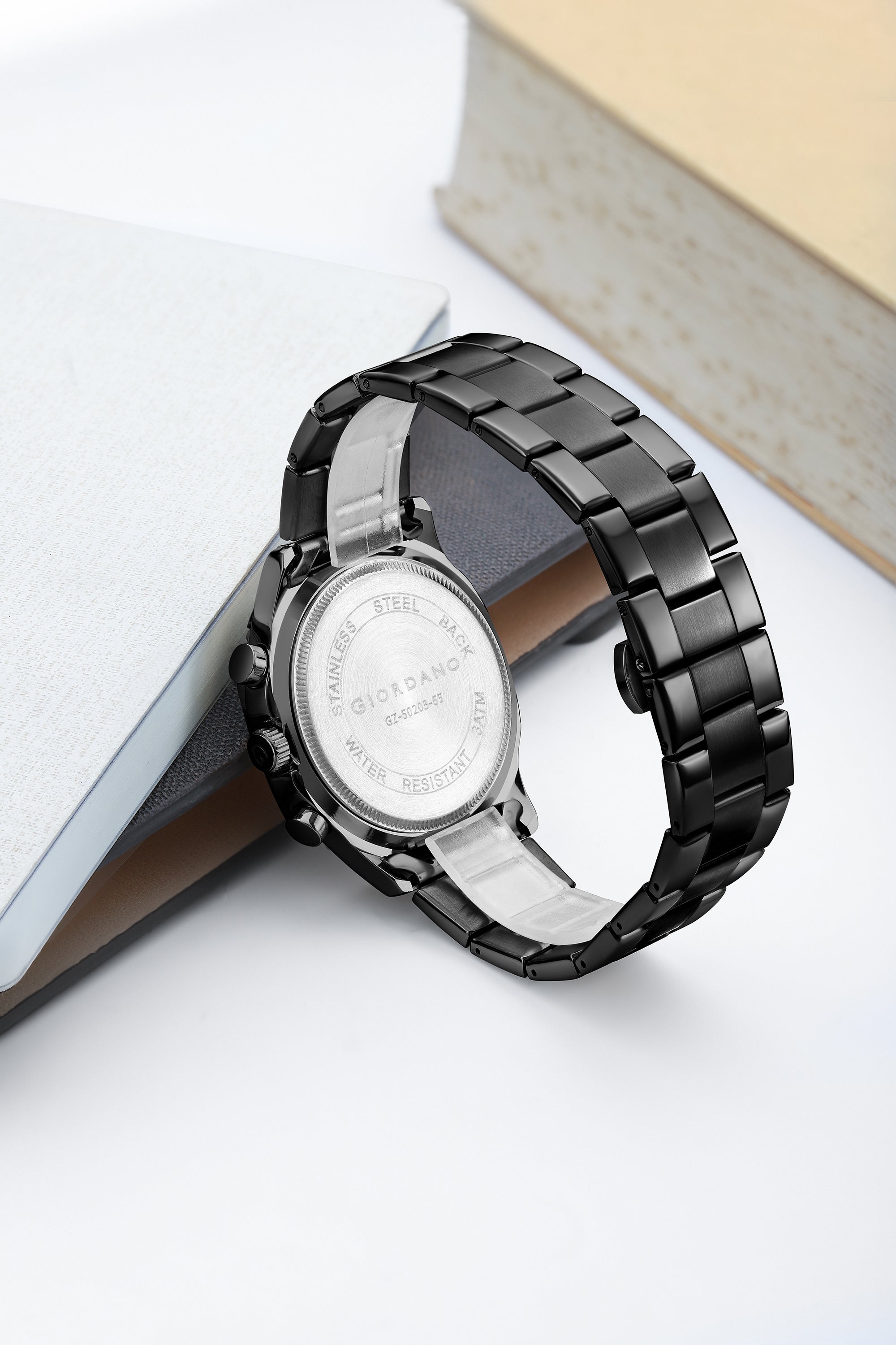 Giordano Analog Watch for Men with Chronograph Subdials, Round Black Dial Date Window, Quartz Movement Silver Stainless Steel Strap GZ-50203-11