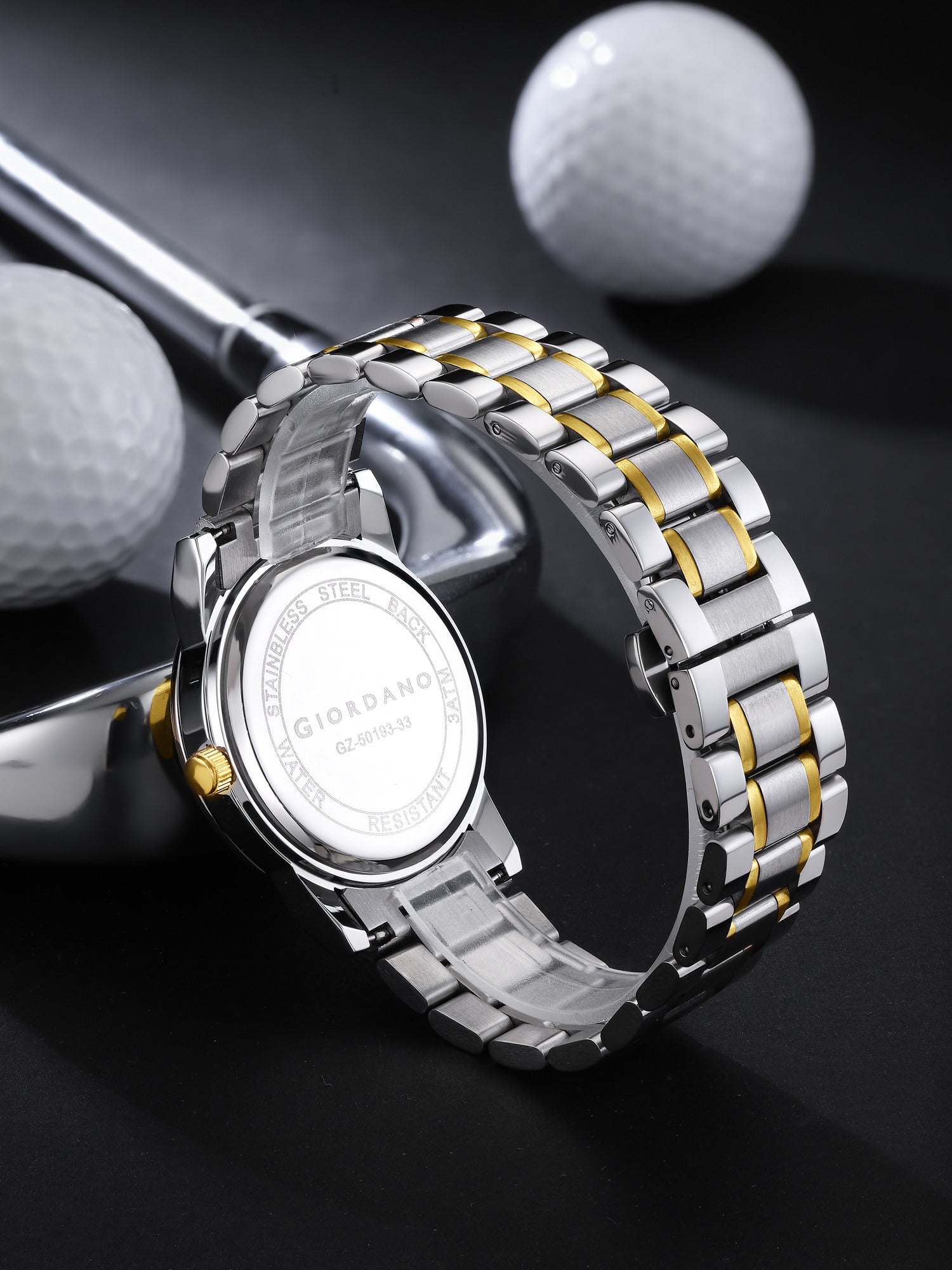Giordano Analog Quartz Watch for Men with Silver Geometric Textured Round Dial, Luminous Hands Markers, Date Display, Faceted Bezel and Two-Tone Gold & Silver Stainless Steel Strap - GZ-50193-33