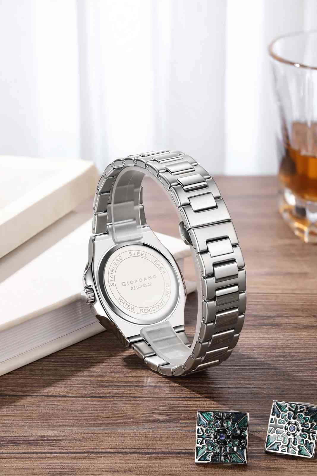 Giordano Analog Multifunction Watch for Men – Textured Dial with Cushion Case, Small Seconds Sub-Dial, Stainless Steel Strap & Date Display GZ-50160-22
