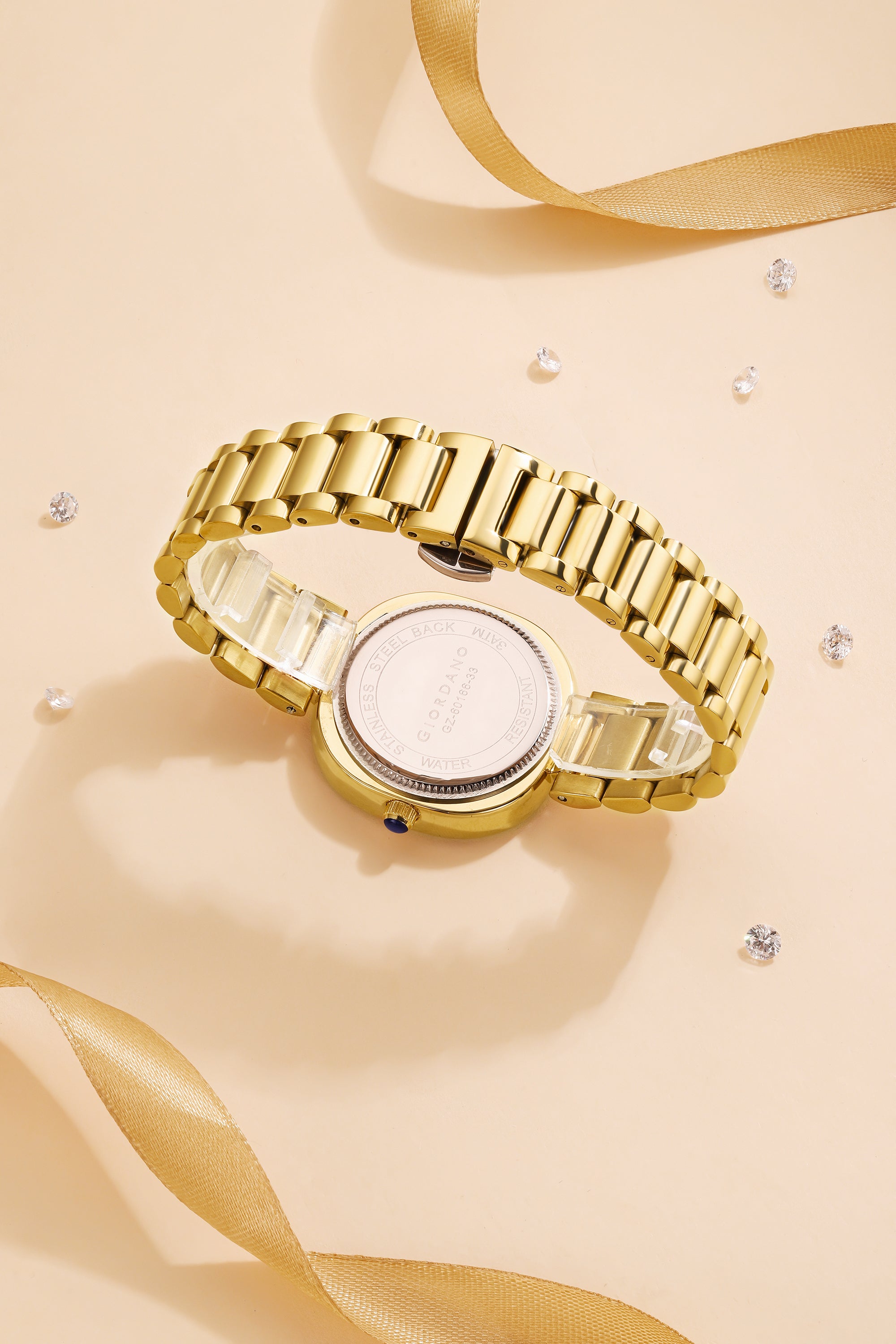 Giordano Analog Quartz Watch for Women with Bangle Square Green Dial, Blue Crown, Crystal Studded Hour Markers and Bezel, Gold Stainless Steel Strap - GZ-60166-33