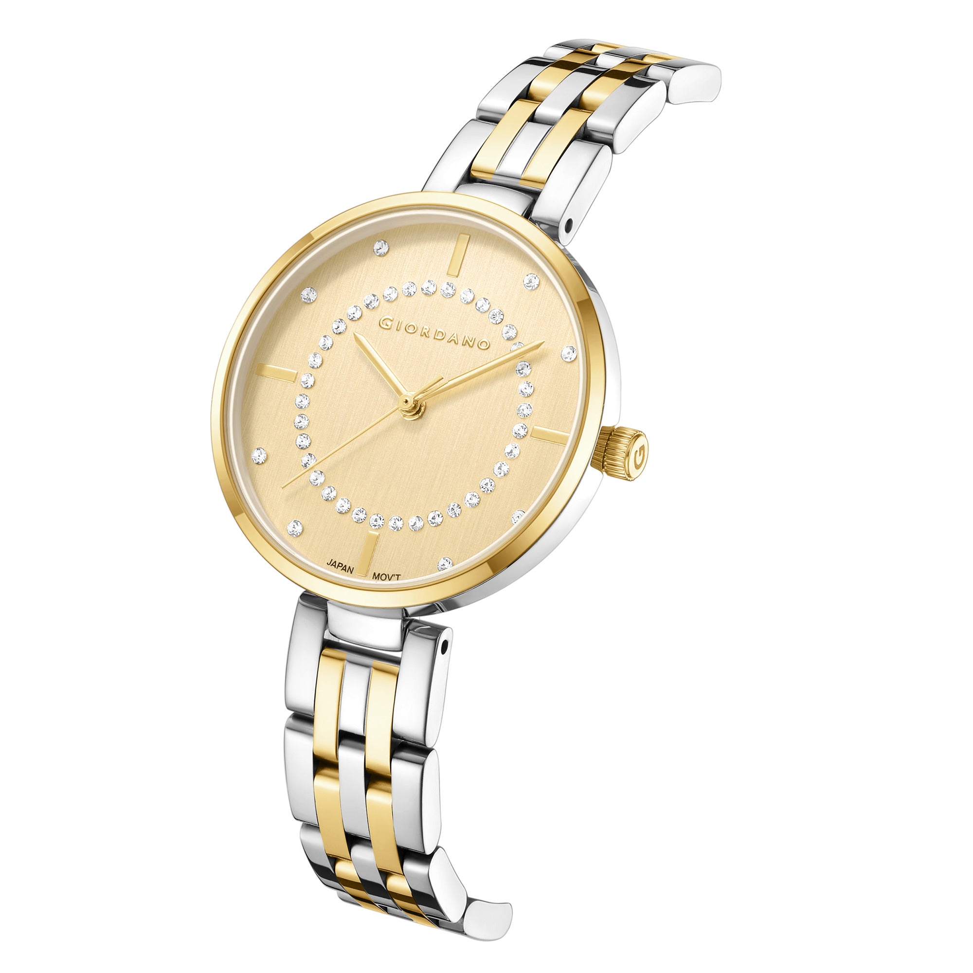 Giordano Stylish Analog Watch for Women with Diamond Studed Dial with Crystal Hour Markers and Stainless Steel Strap - GZ-60077-88