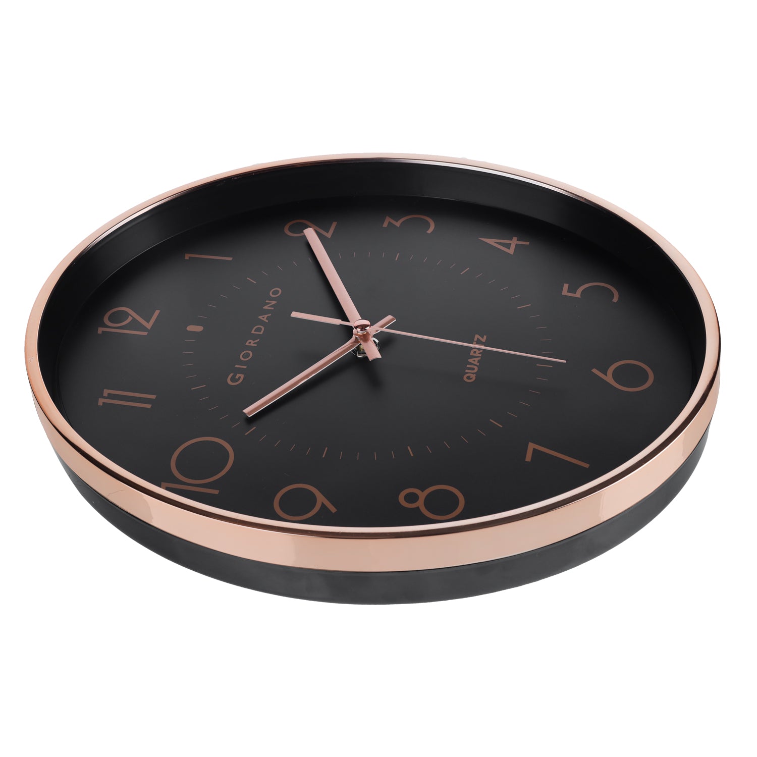 Giordano Wall Clock, Silent Sweep Non-Ticking Quartz Movement, Black Dial, Rose Gold Oval Plastic Frame, Metal Hand - GDCLTY1001RGBLK