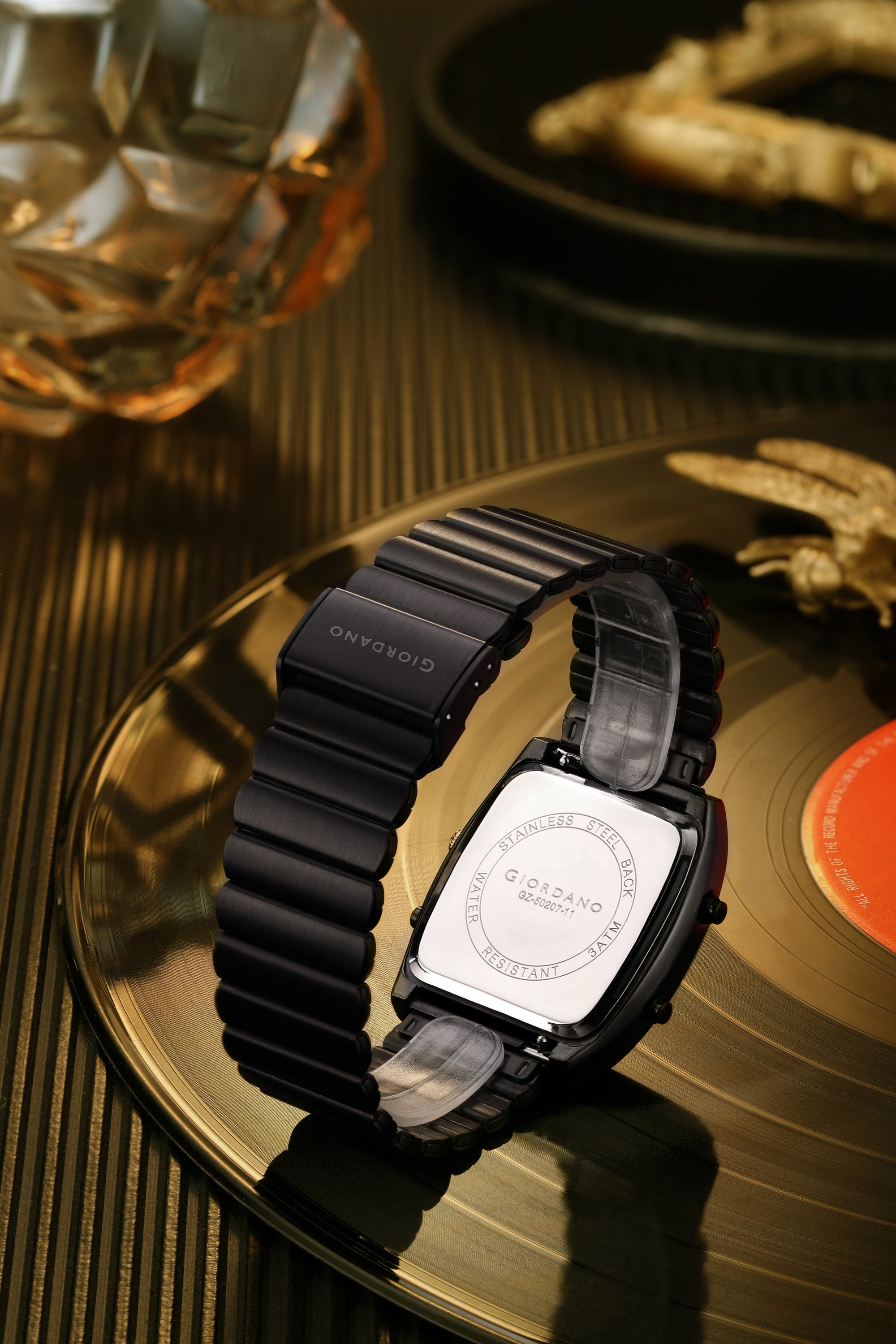 Giordano Analog Digital Watch for Men with Square Black Dial, Day Function, Black Stainless Steel Strap - GZ-50207-11