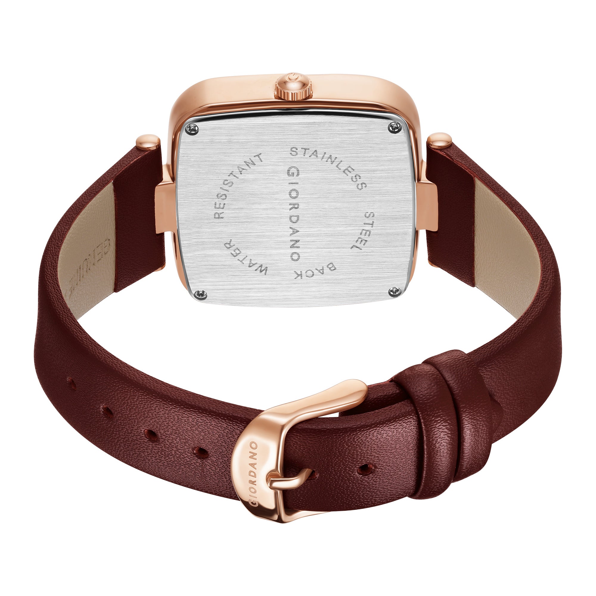 Giordano Monogram Watch for Women Square Dial with Leather Strap Fashionable Design, Water Resistant Quartz Analog – Perfect for Casual & Office Wear GZ-60089-04