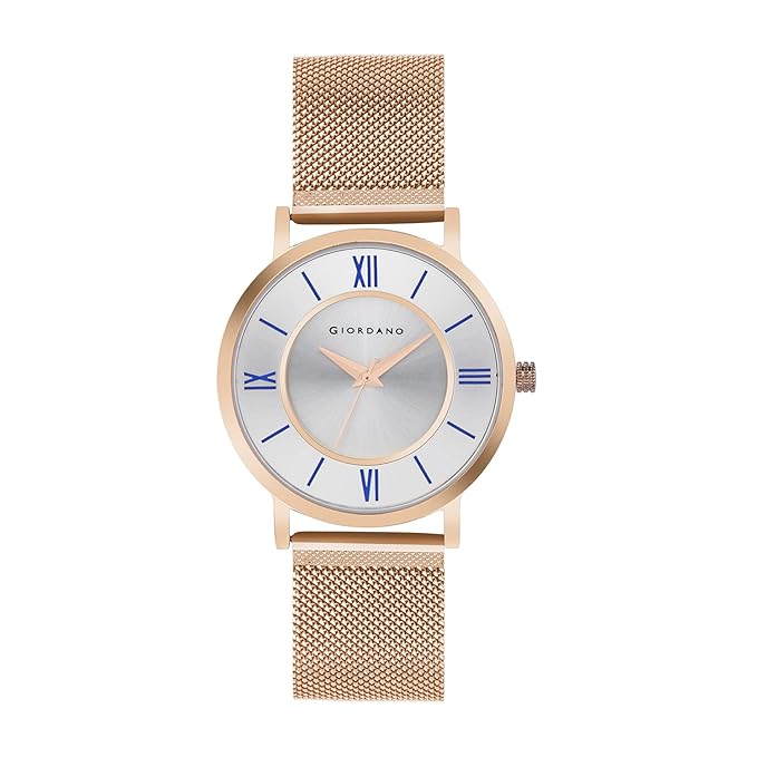 Giordano Rose Gold  Analog Stylish Watch for Couple with Stylish dial with Roman Indicess and mesh Metal Strap GD-1172-SETA-11