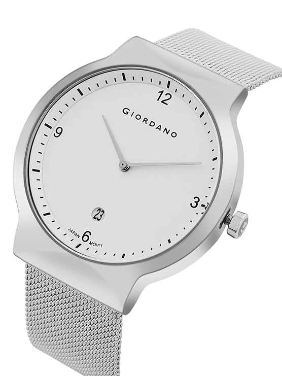 Giordano Analog Casual Round dial Wrist Watch for Men with mesh Metal Strap and Date Window | GZ-50057-11