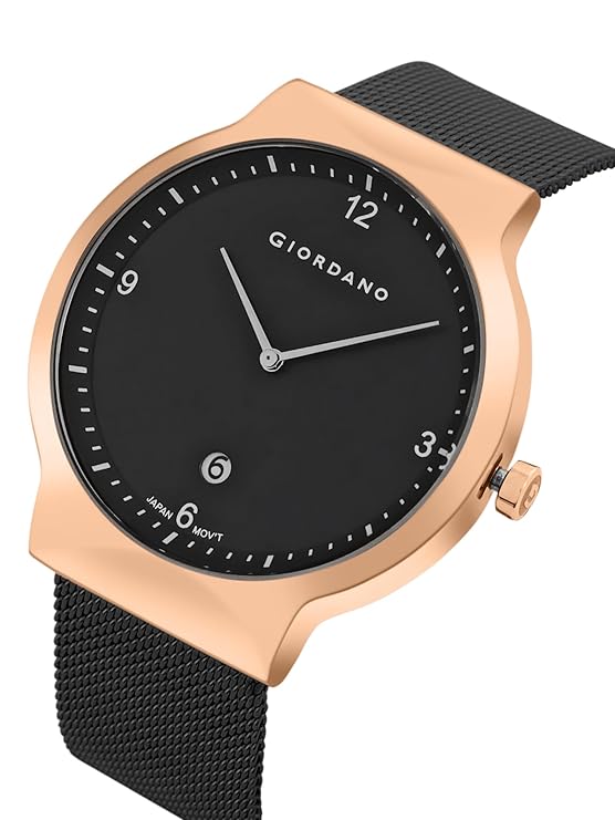 Giordano Analog Casual Round dial Wrist Watch for Men with mesh Metal Strap and Date Window | GZ-50057-33