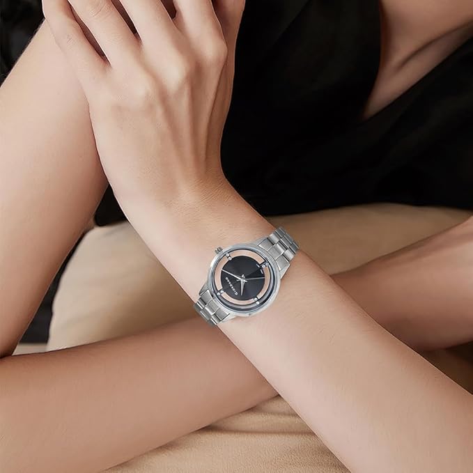 Giordano Analog Stylish Watch for Women with See-Through Dial with Crystal Accents and Stainless Steel Strap | GZ-60078-11