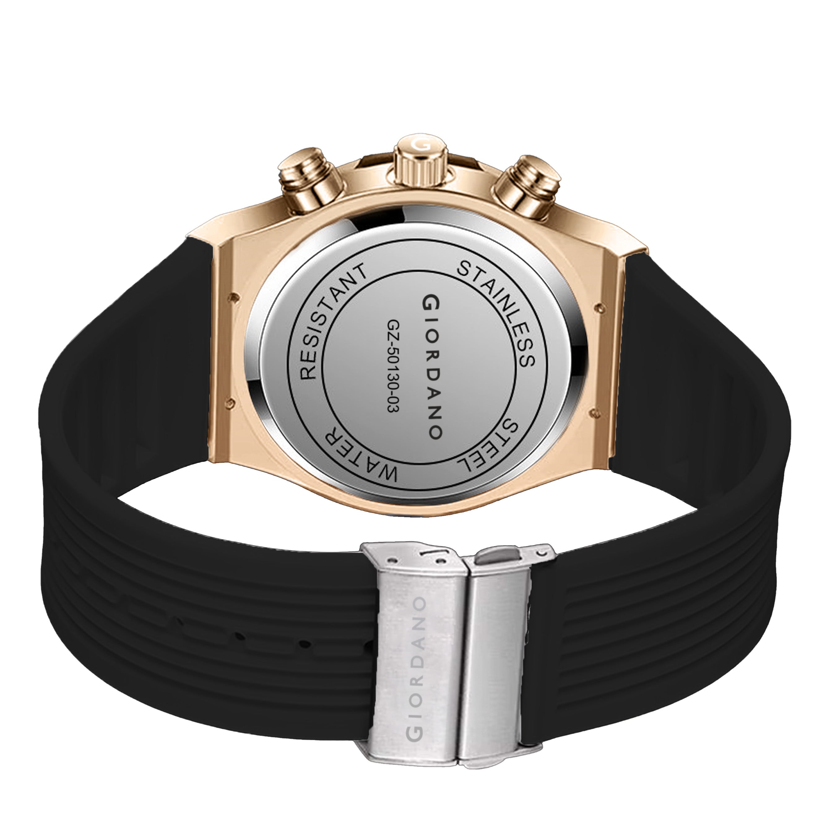 Giordano Multi-Function Watch for Men | Rainbow Crystal Bezel | Skeleton Dial | Black Sillicon Strap | GZ-50130-03