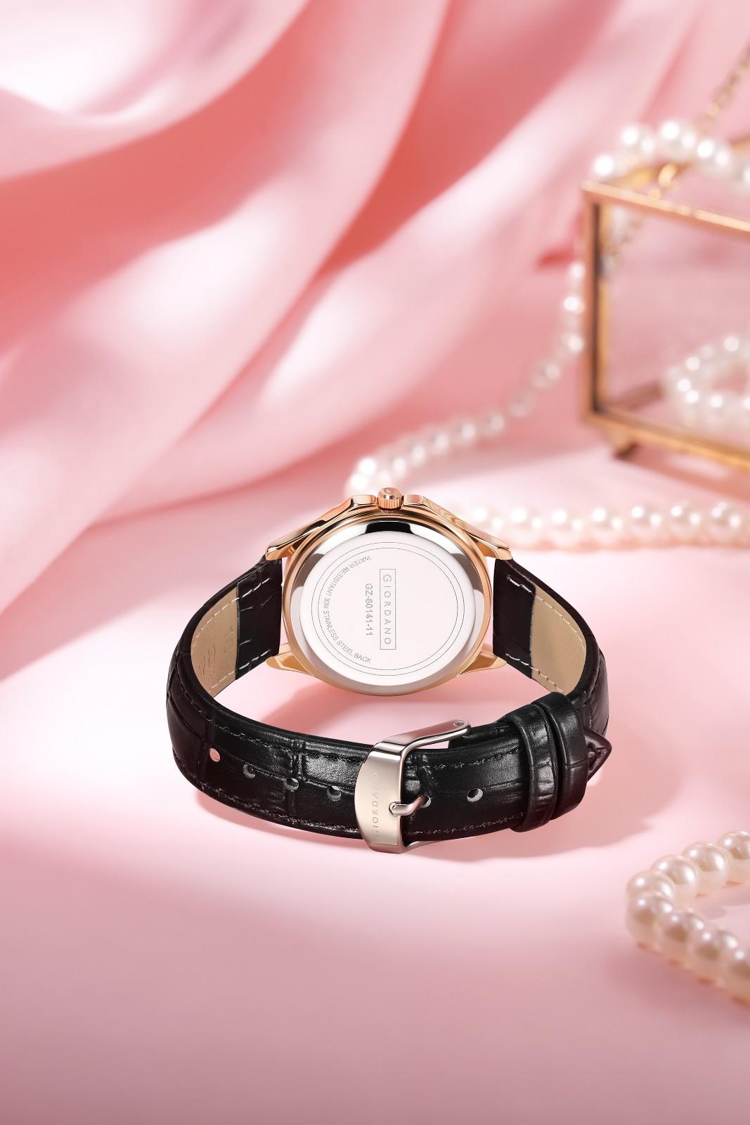 Giordano Luxury Analog Watch for Women with Crystal-Studded Bezel & Leather Strap – Octagonal Case, Elegant Quartz Wristwatch GZ-60141-11