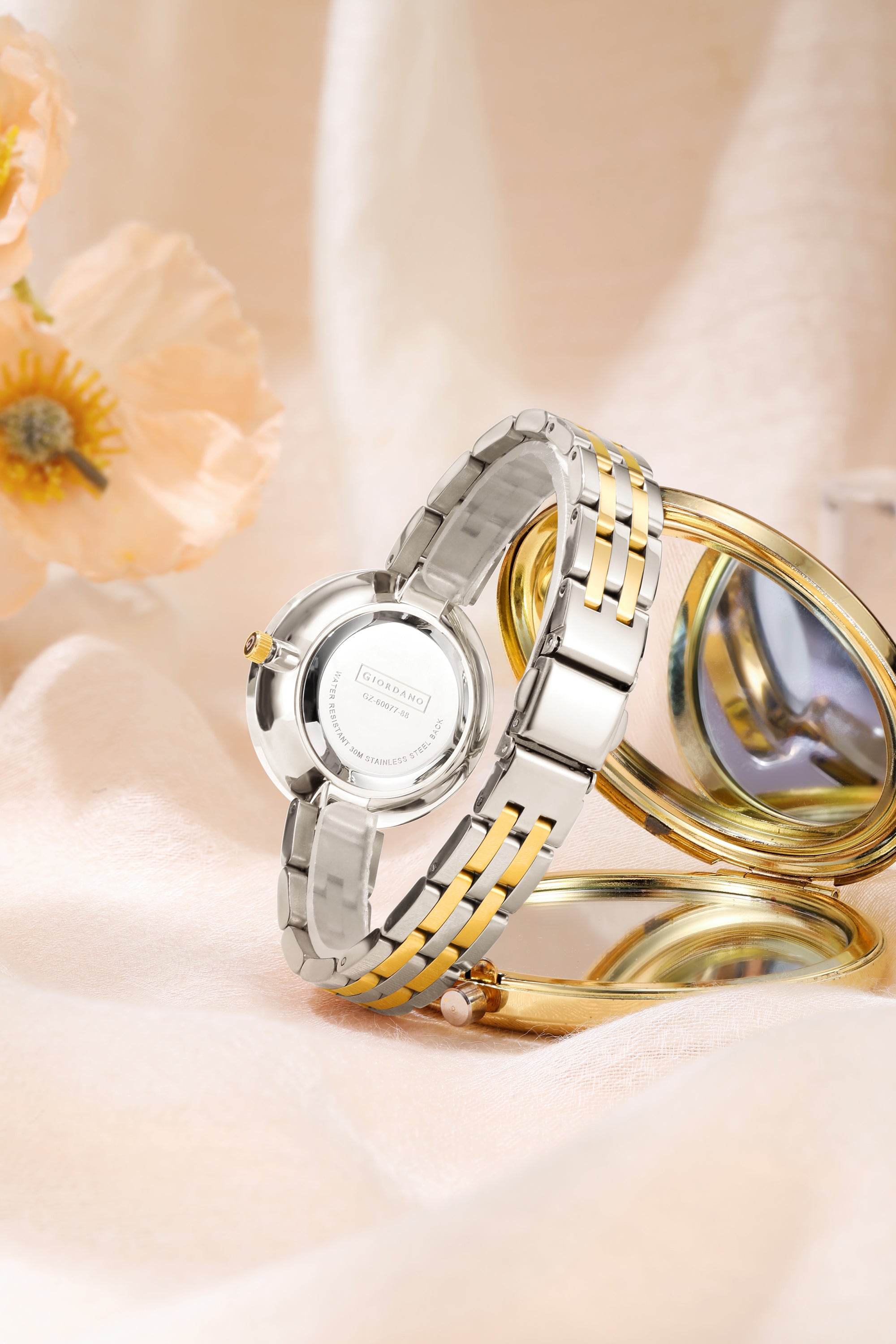 Giordano Stylish Analog Watch for Women with Diamond Studed Dial with Crystal Hour Markers and Stainless Steel Strap - GZ-60077-88
