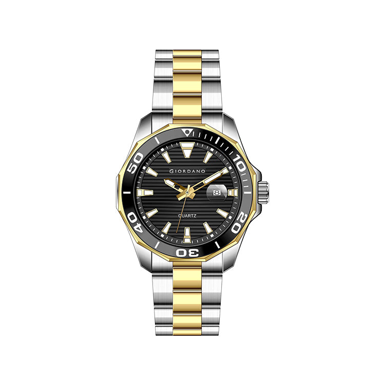 Giordano Stainless Steel Analog Watch for Men – Classic Sporty Design | Textured Dial, Quartz Movement and Date Display with Magnifier | GZ-50149-44
