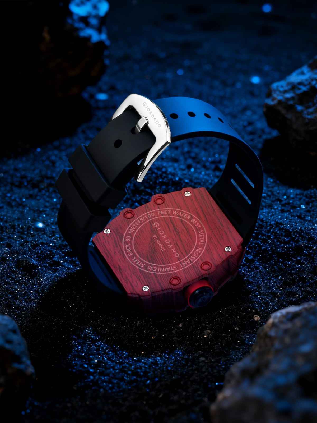 GIORDANO Analog Square Watch for Men with Skeleton Design, Rugged Textured Case, Luminous Hands, and Silicone Strap - GZ-50180-22