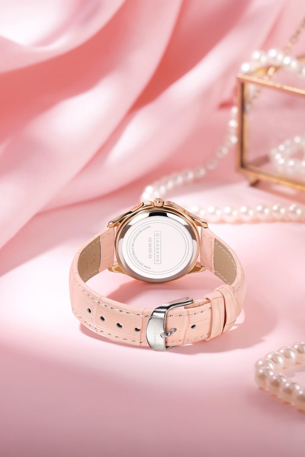 Giordano Luxury Analog Watch for Women with Crystal-Studded Bezel & Leather Strap – Octagonal Case, Elegant Quartz Wristwatch GZ-60141-33