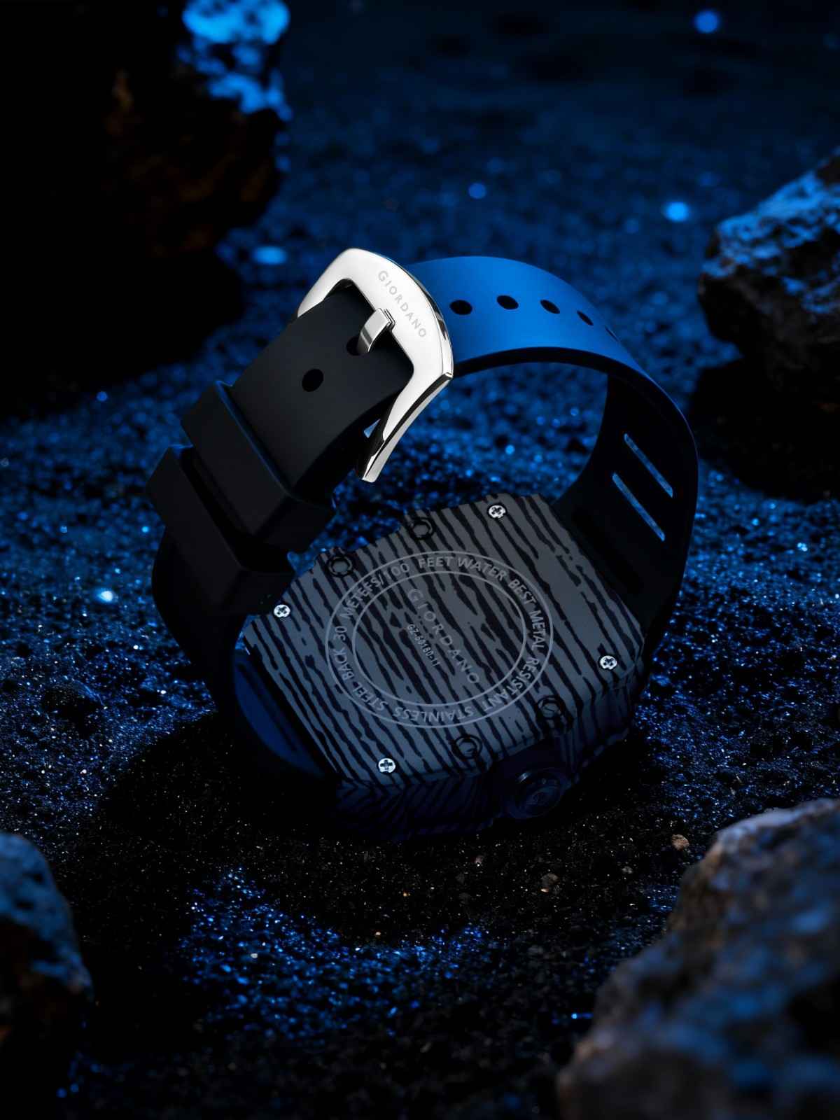 GIORDANO Analog Square Watch for Men with Skeleton Design, Rugged Textured Case, Luminous Hands, and Silicone Strap - GZ-50180-11