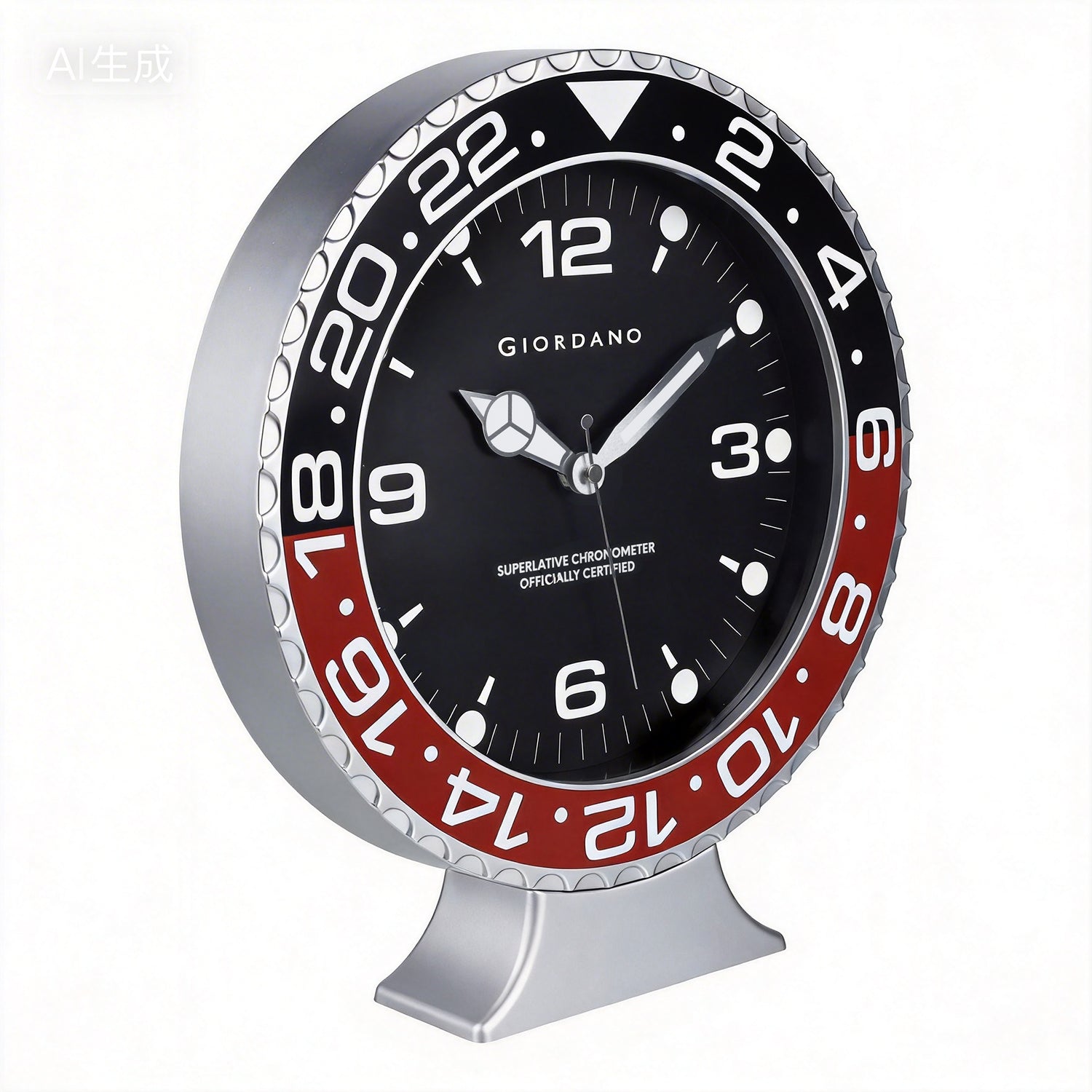 Giordano Wall Clock, Silent Sweep Non-Ticking Quartz Movement, Black Dial, Red & Black Diver Style Bezel, Plastic Frame - GDCLTM2026BLKRD