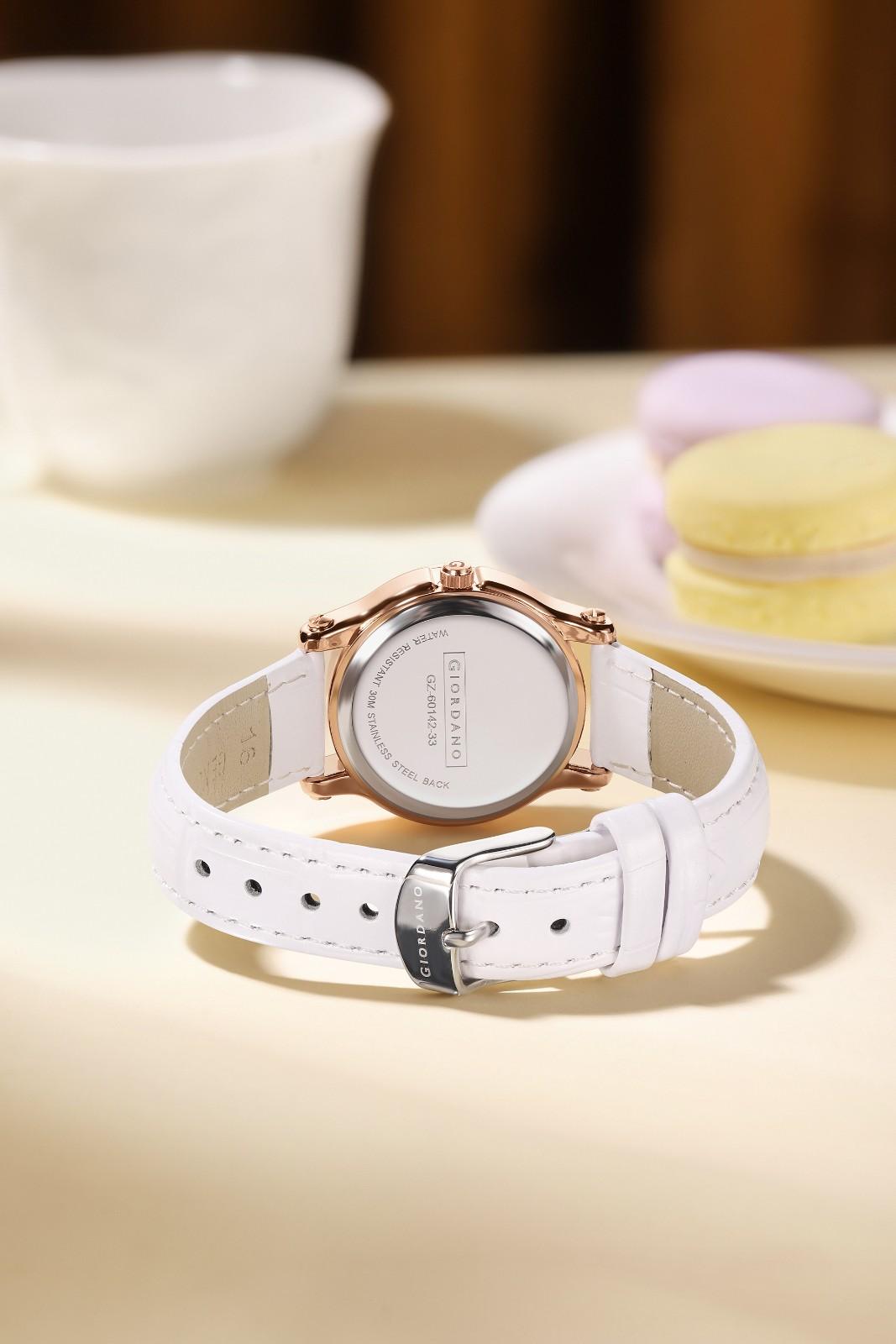 Giordano Luxury Analog Quartz Watch for Women – Rose Gold Case, Roman Numerals, Crystal-Studded Dial, Leather Strap – Elegant Timepiece - GZ-60142-33