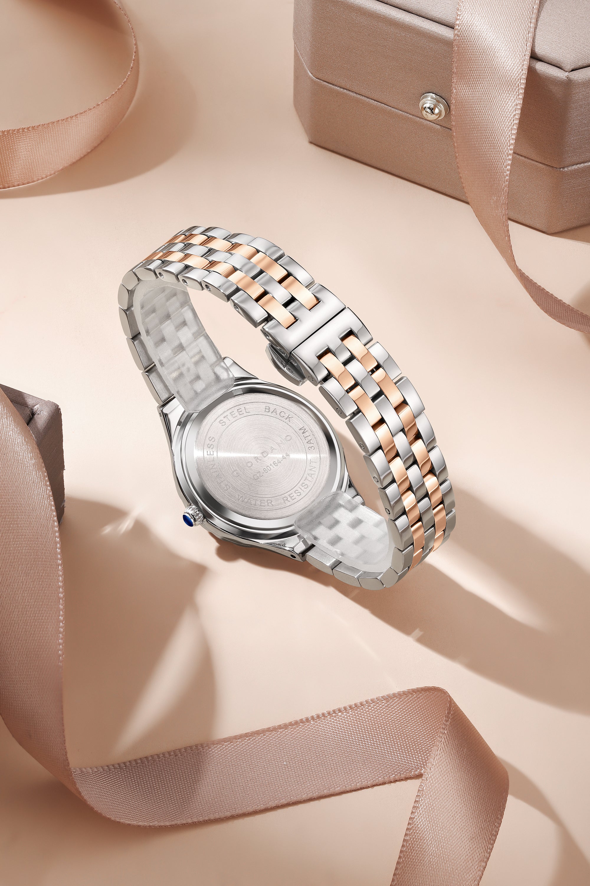 Giordano Analog Quartz Watch for Women with Textured Round Grey Dial, Luminous Hands and Markers, Silver and Rose Gold Stainless Steel Strap - GZ-60164-44