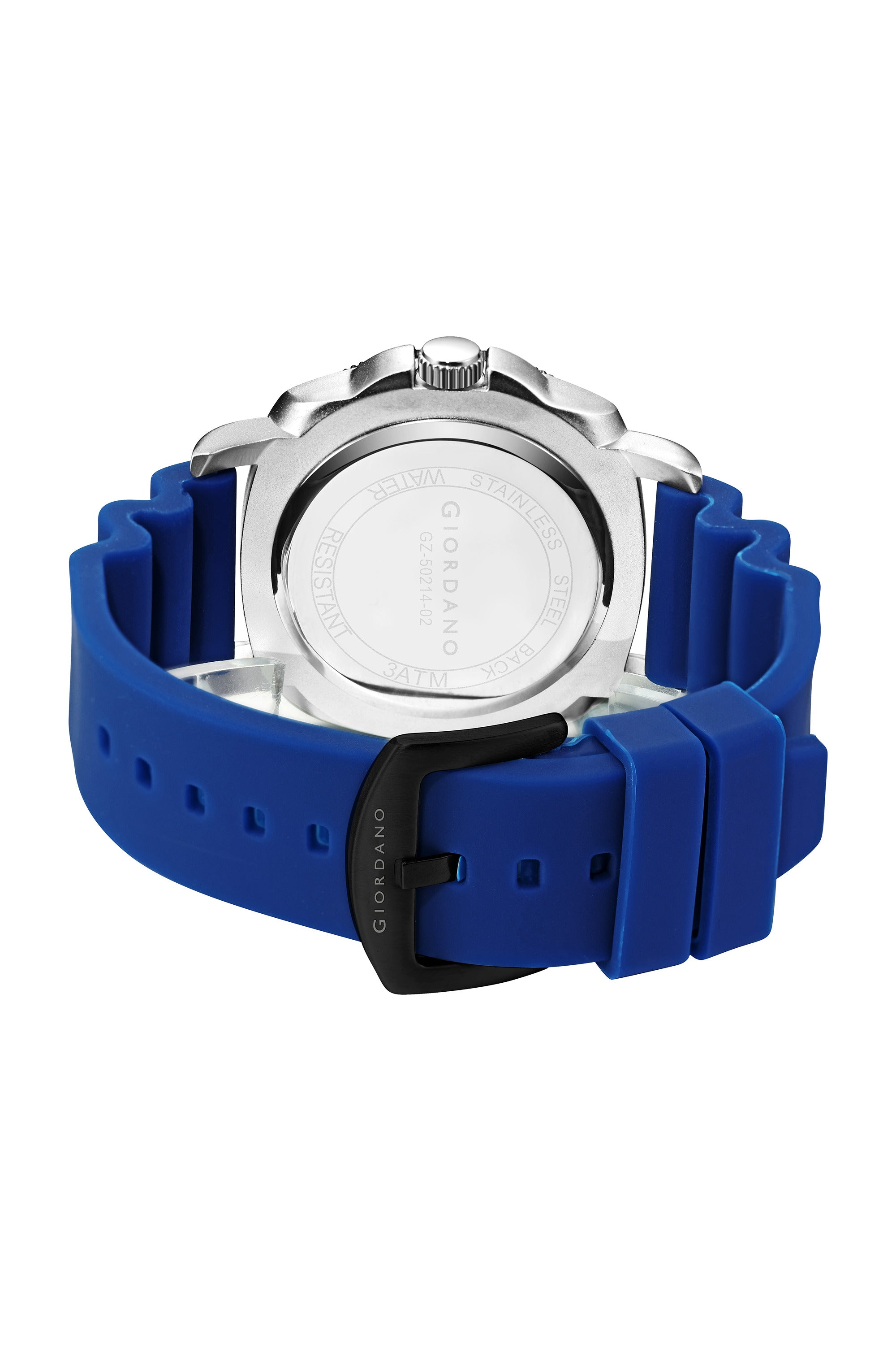 Giordano Analog Quartz Watch for Men with Round Dial, Luminous Hours Markers, Date Display, Small Seconds Sub-Dial and Wavy Pattern Silicone Strap - GZ-50214-02