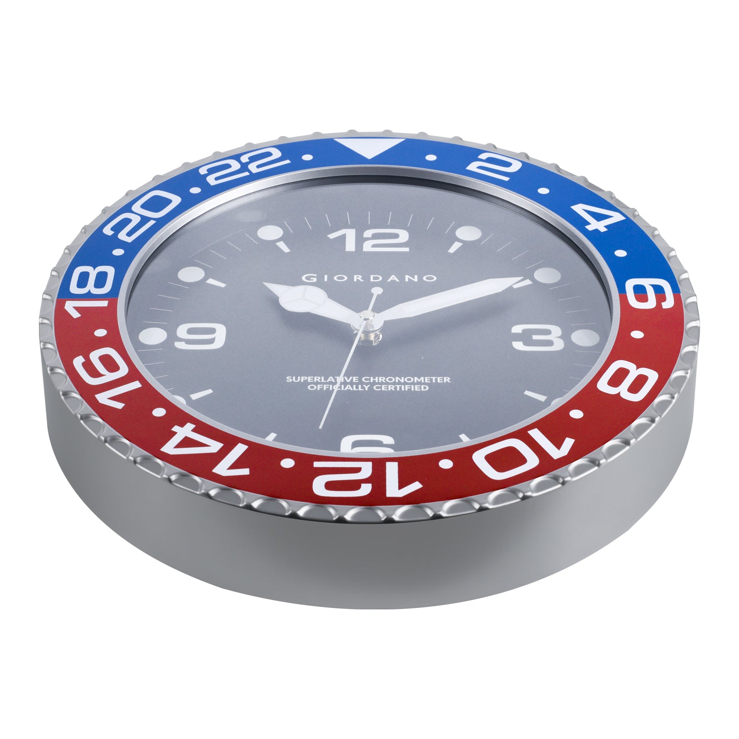 Giordano Wall Clock, Silent Sweep Non-Ticking Quartz Movement, Black Dial, Blue & Black Diver Style Bezel, Plastic Frame - GDCLTM2026BLRD