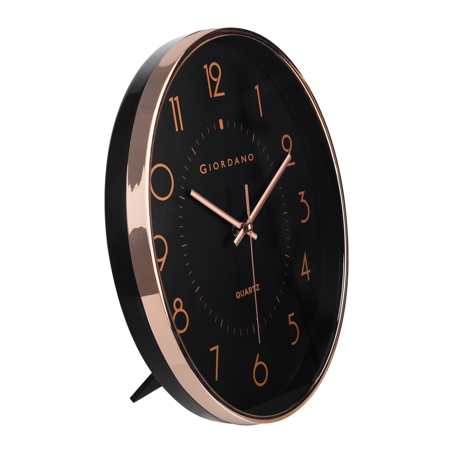 Giordano Wall Clock, Silent Sweep Non-Ticking Quartz Movement, Black Dial, Rose Gold Oval Plastic Frame, Metal Hand - GDCLTY1001RGBLK