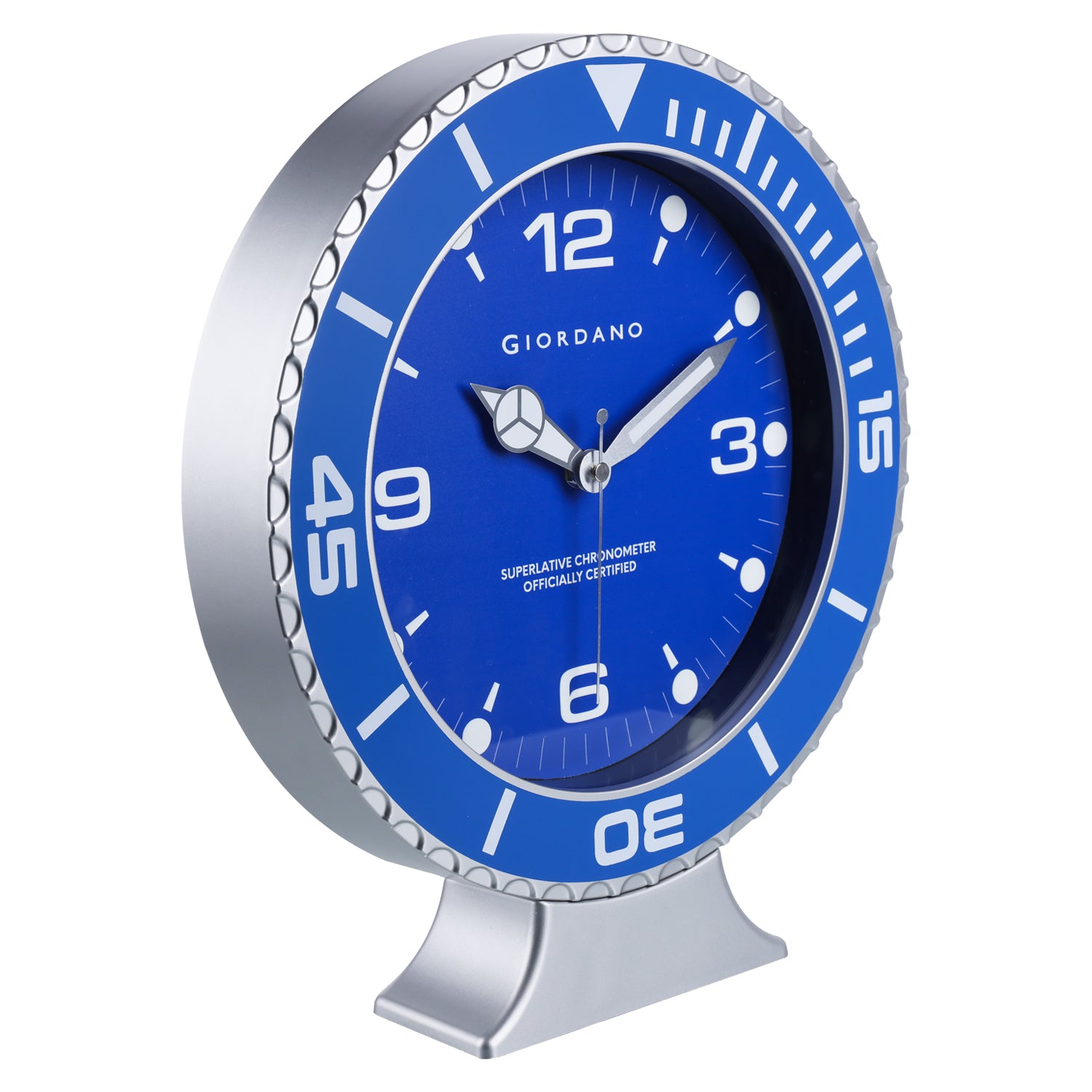 Giordano Wall Clock, Silent Sweep Non-Ticking Quartz Movement, Blue Dial, Blue Diver Style Bezel, Plastic Frame - GDCLTM2026BLU