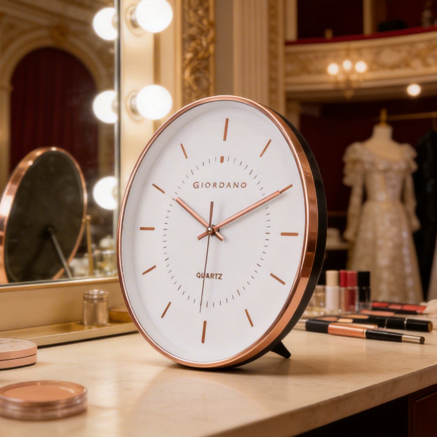 Giordano Wall Clock, Silent Sweep Non-Ticking Quartz Movement, White Dial, Rose Gold Oval Plastic Frame, Metal Hand - GDCLTY1001RGWHT