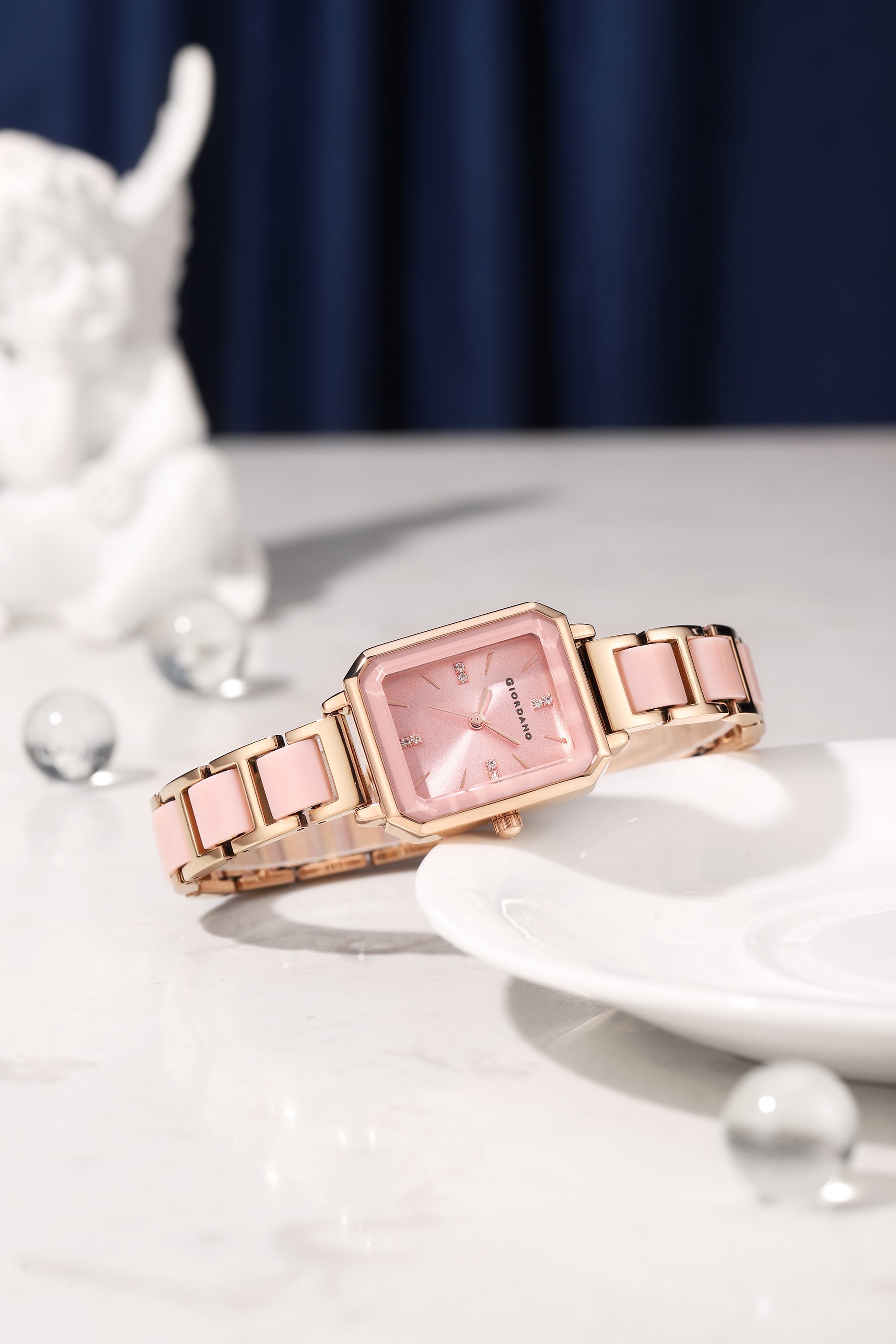 Giordano Classic  Rectangular Dial Watch for women with Crystal Markers and dual tone stainless steel Strap GZ-60101-22