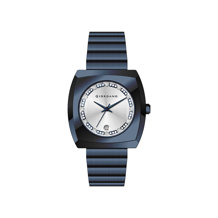 Giordano Square Analog Watch for men –  Sunray gloss Dial with Crystal Hour Markers, Date Display & Stainless Steel Strap – Stylish Luxury Timepiece | GZ-50155-33