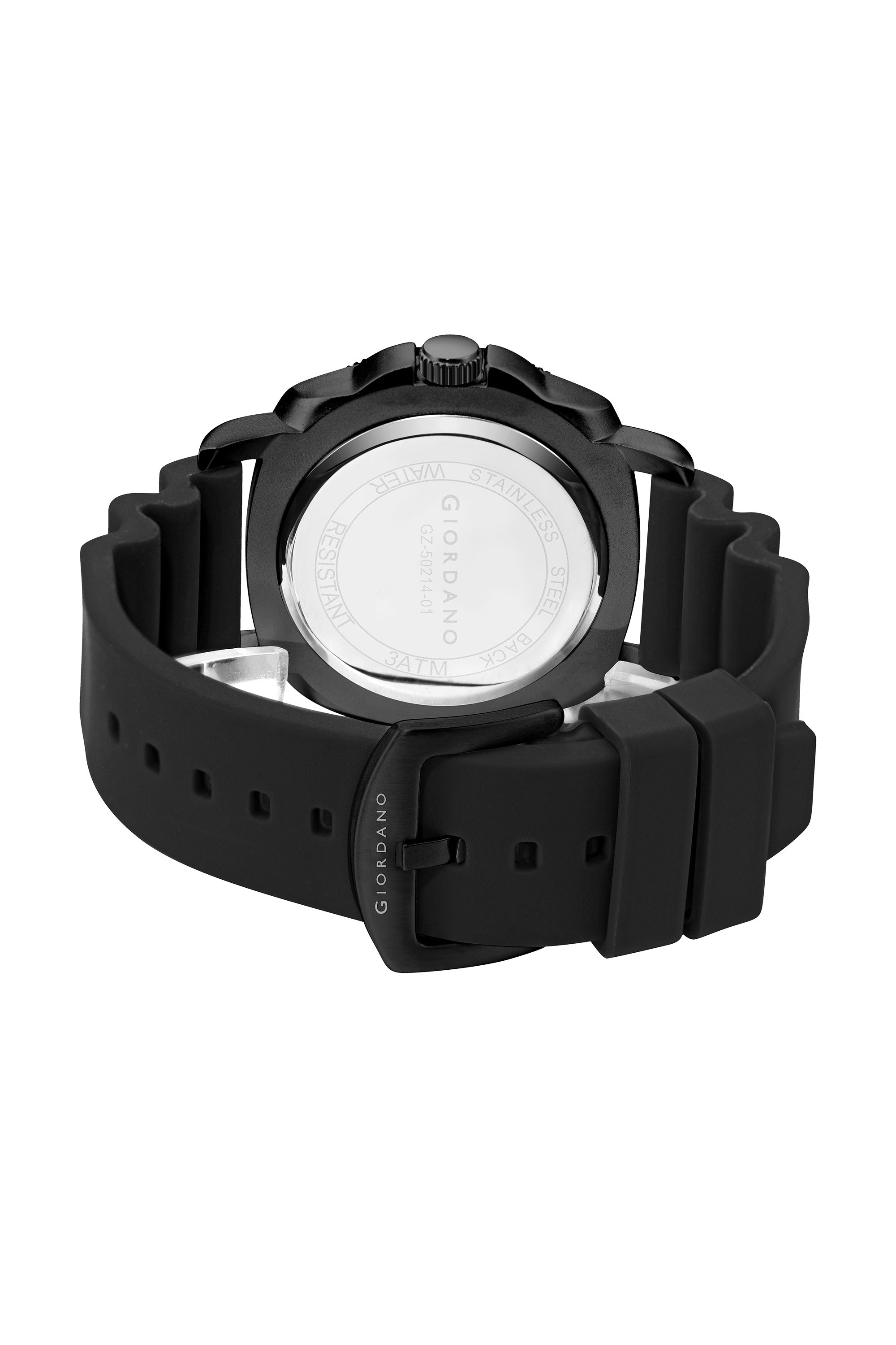 Giordano Analog Quartz Watch for Men with Round Dial, Luminous Hours Markers, Date Display, Small Seconds Sub-Dial and Wavy Pattern Silicone Strap - GZ-50214-01