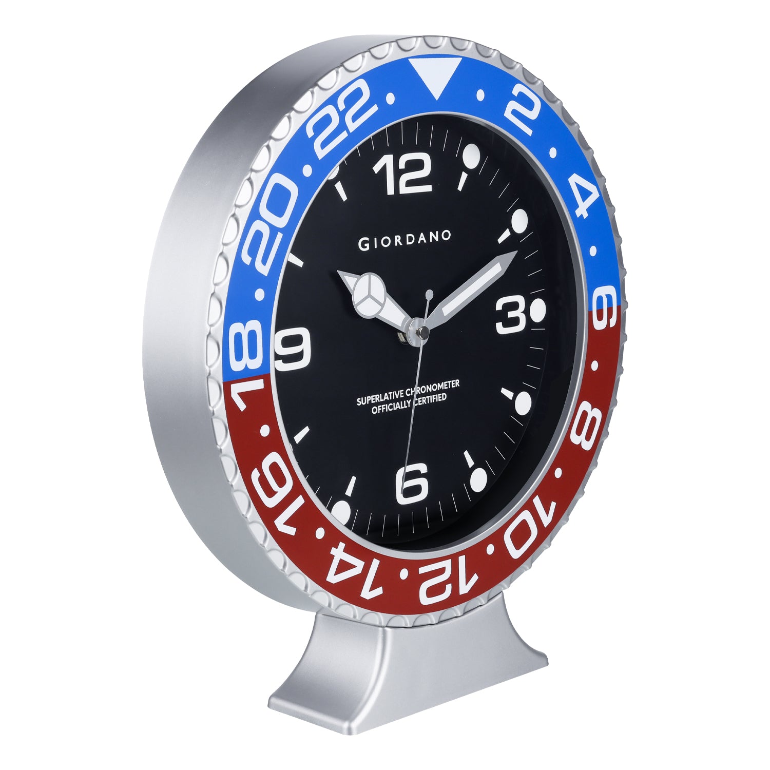 Giordano Wall Clock, Silent Sweep Non-Ticking Quartz Movement, Black Dial, Blue & Black Diver Style Bezel, Plastic Frame - GDCLTM2026BLRD