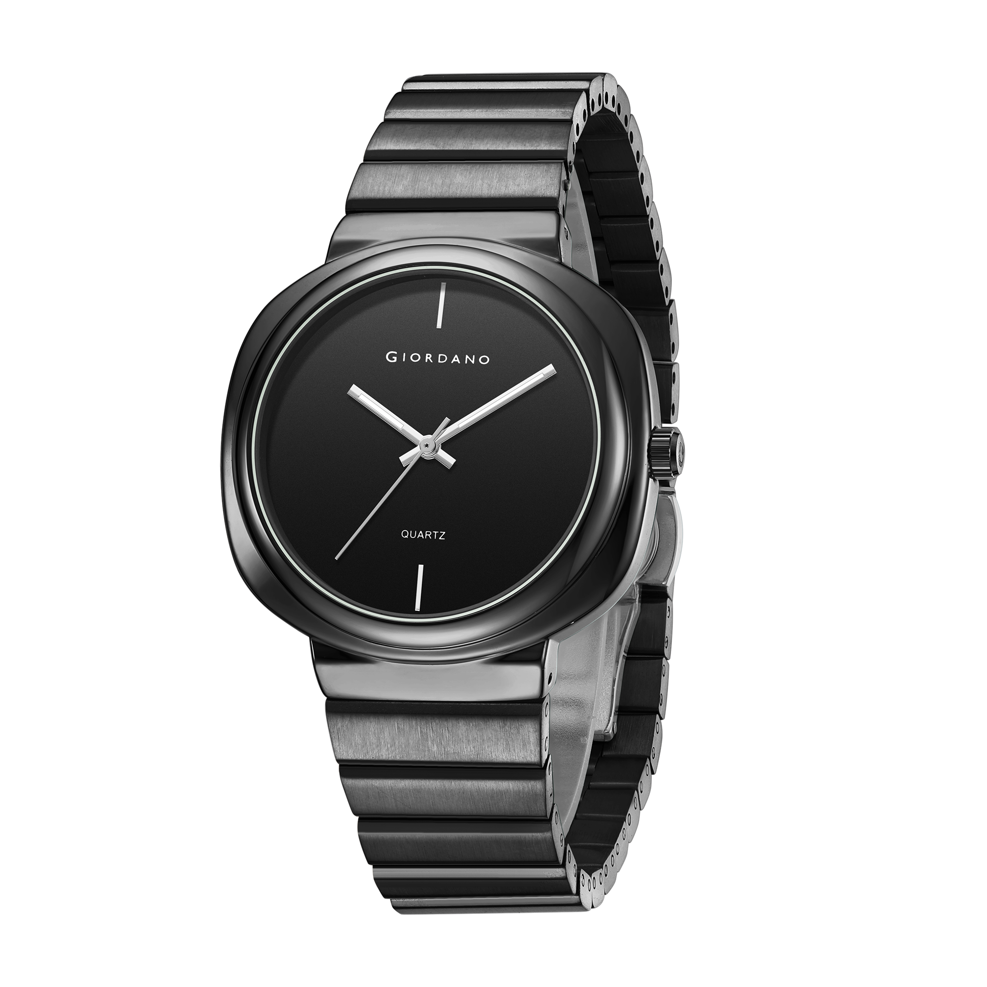 Giordano Analog Quartz Watch for Men with Black Round Dial, Baton Hour Markers and Black Stainless Steel Expansion Bracelet Strap - GZ-50233-11