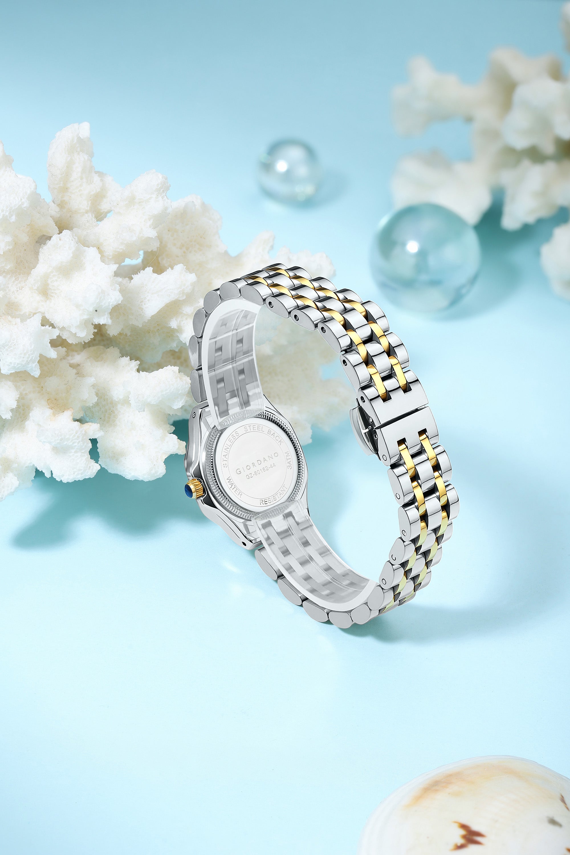 Giordano Analog Watch for Women with Silver Dial, Crystal Studded Bezel, Roman Indices & Stainless Steel Strap GZ-60162-44