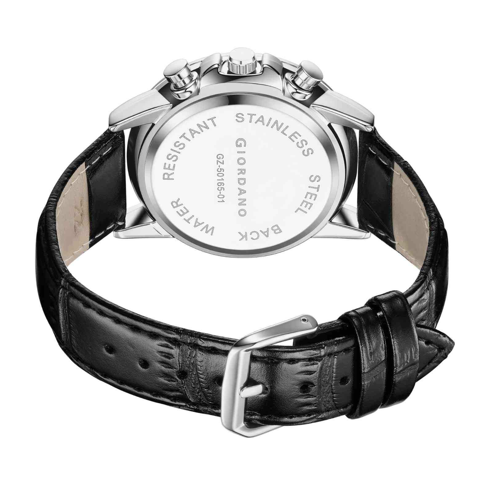 Giordano Mutifunction Watch for Men with Silver Dial, Date Display and Leather Strap GZ-50165-01