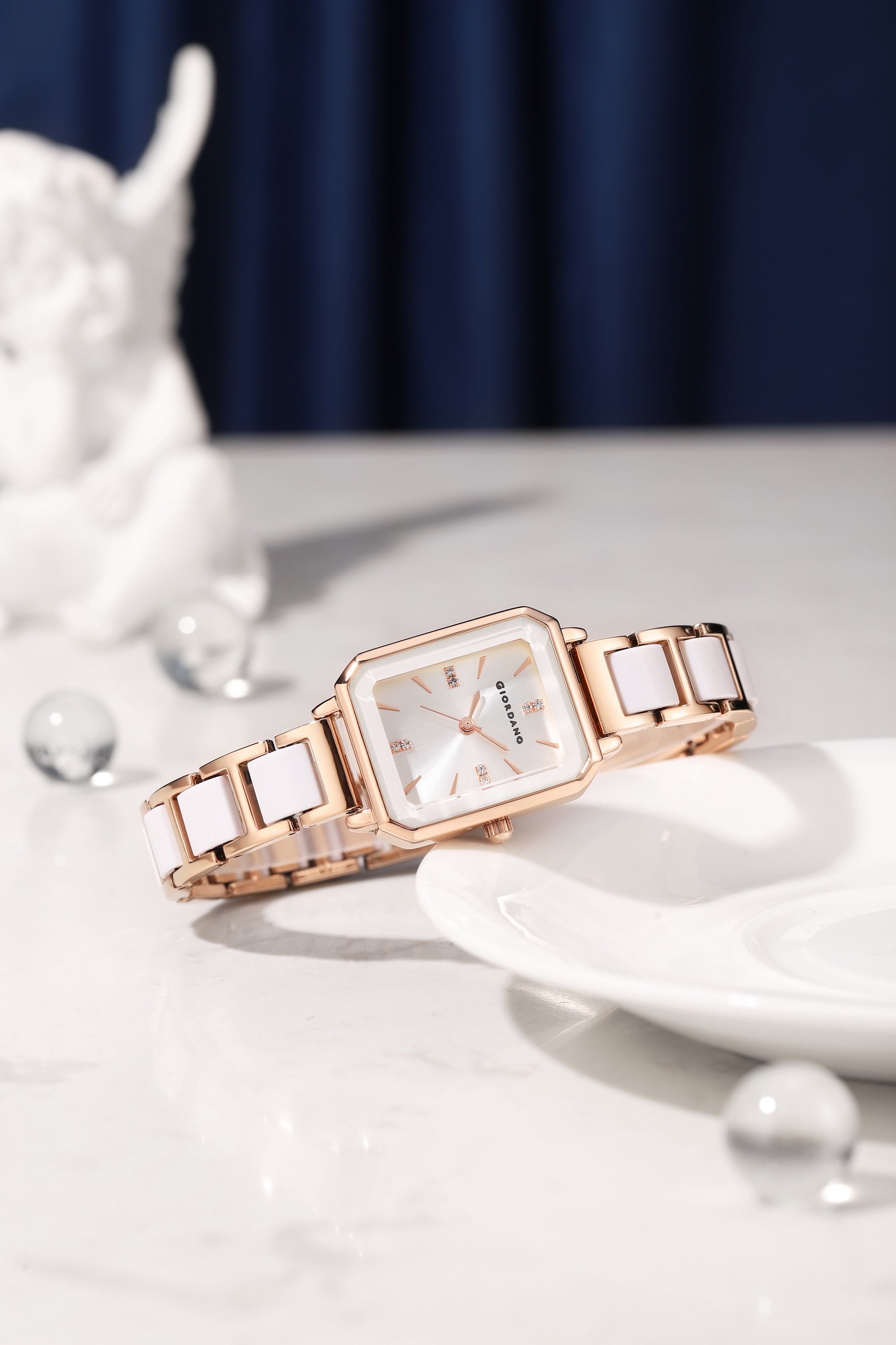 Giordano Classic  Rectangular Dial Watch for women with Crystal Markers and dual tone stainless steel Strap GZ-60101-33