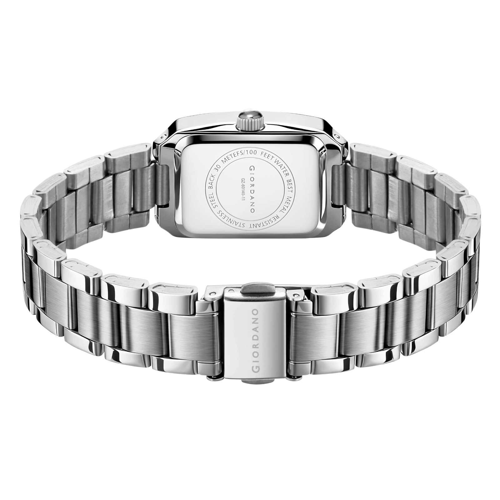 Giordano Analog Watch for Women – Rectangular Dial, Stainless Steel Strap, Crystal Accent Markers, Elegant Wristwatch - GZ-60140-11