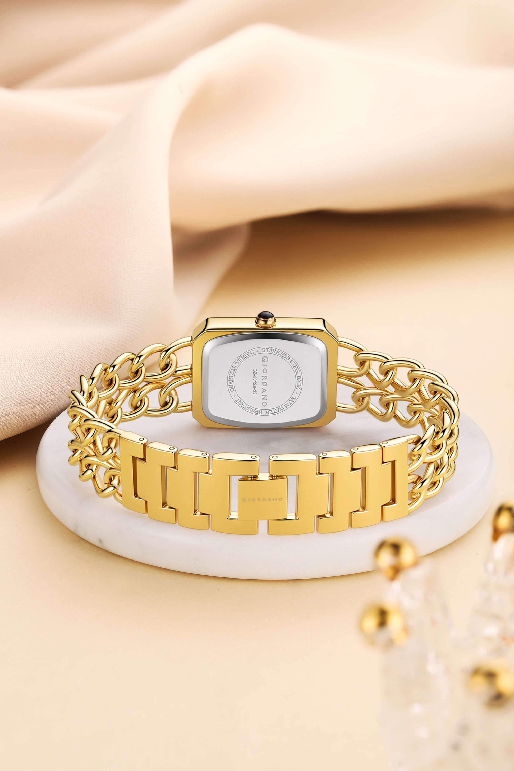Giordano Elegant Watch for Women with Analog Display, Quartz Movement, Rectangular Case & Stainless Steel Chain Starp - GZ-60128-33