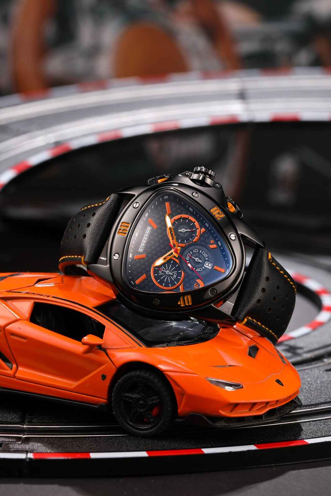 Giordano Multi Function Watch For Men -Unique Triangle Dial, Dual-Date Display With Leather Strap GZ-50132-02