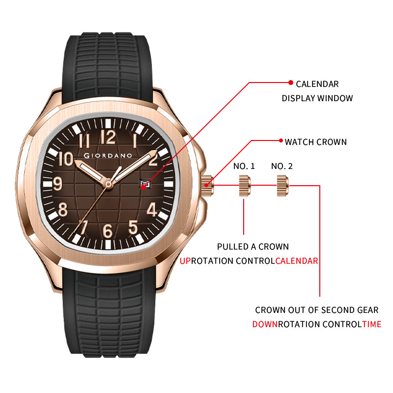 Giordano आधुनिक एनालॉग घड़ी पुरुषों के लिए बनावट वाले डायल और चिकनी सिलिकॉन स्ट्रैप के साथ - GZ-50118-05