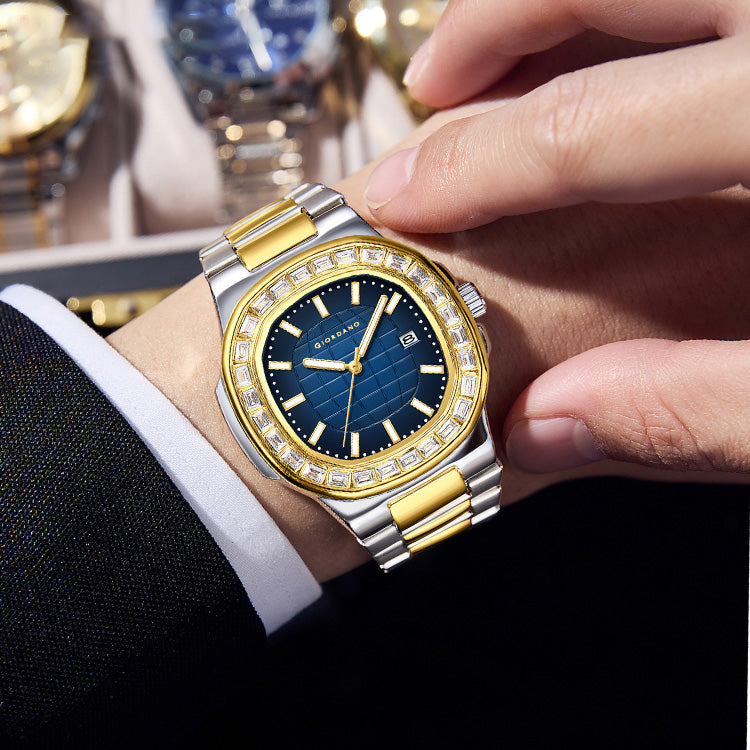 Giordano Luxury Watch for men with Textured Dial, Crystal Bezel, Date Display and stainless Steel strap GZ-50137-33