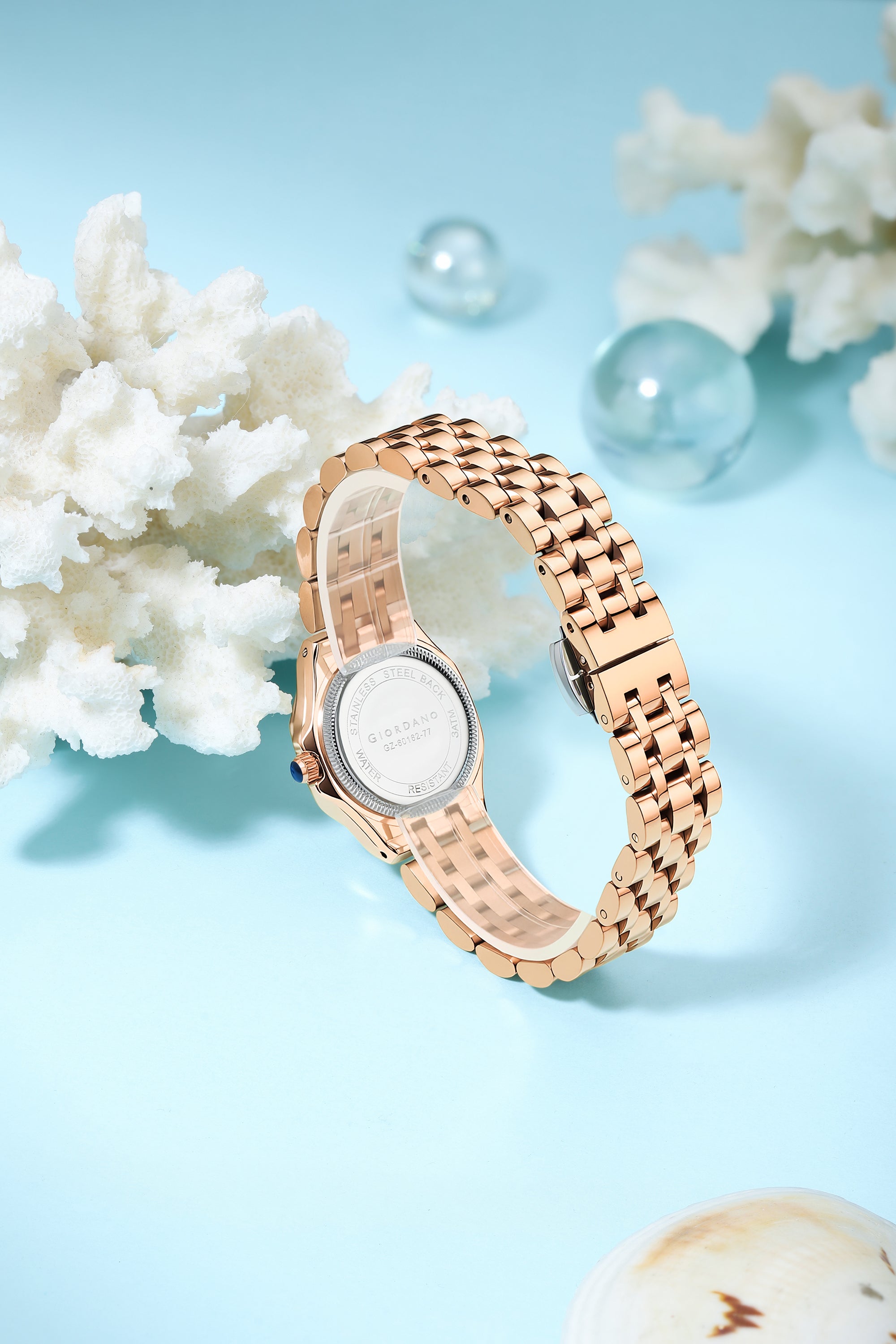Giordano Analog Watch for Women with White Dial, Crystal Studded Bezel, Roman Indices & Stainless Steel Strap GZ-60162-77