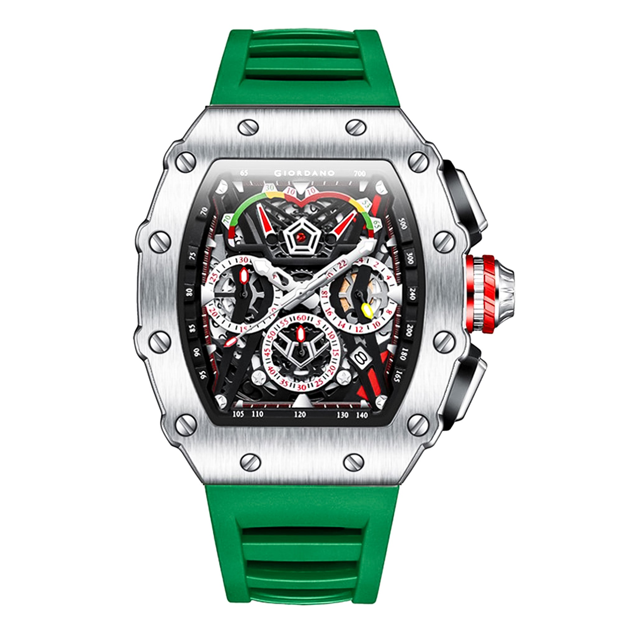 Giordano SPYDER Multifunction Watch - with Day, Date, and 24-Hour Sub-Dials | Water Resistant Square dial Unique Design Wrist Watch for Man | Best Gift for Males - GZ-50120-06