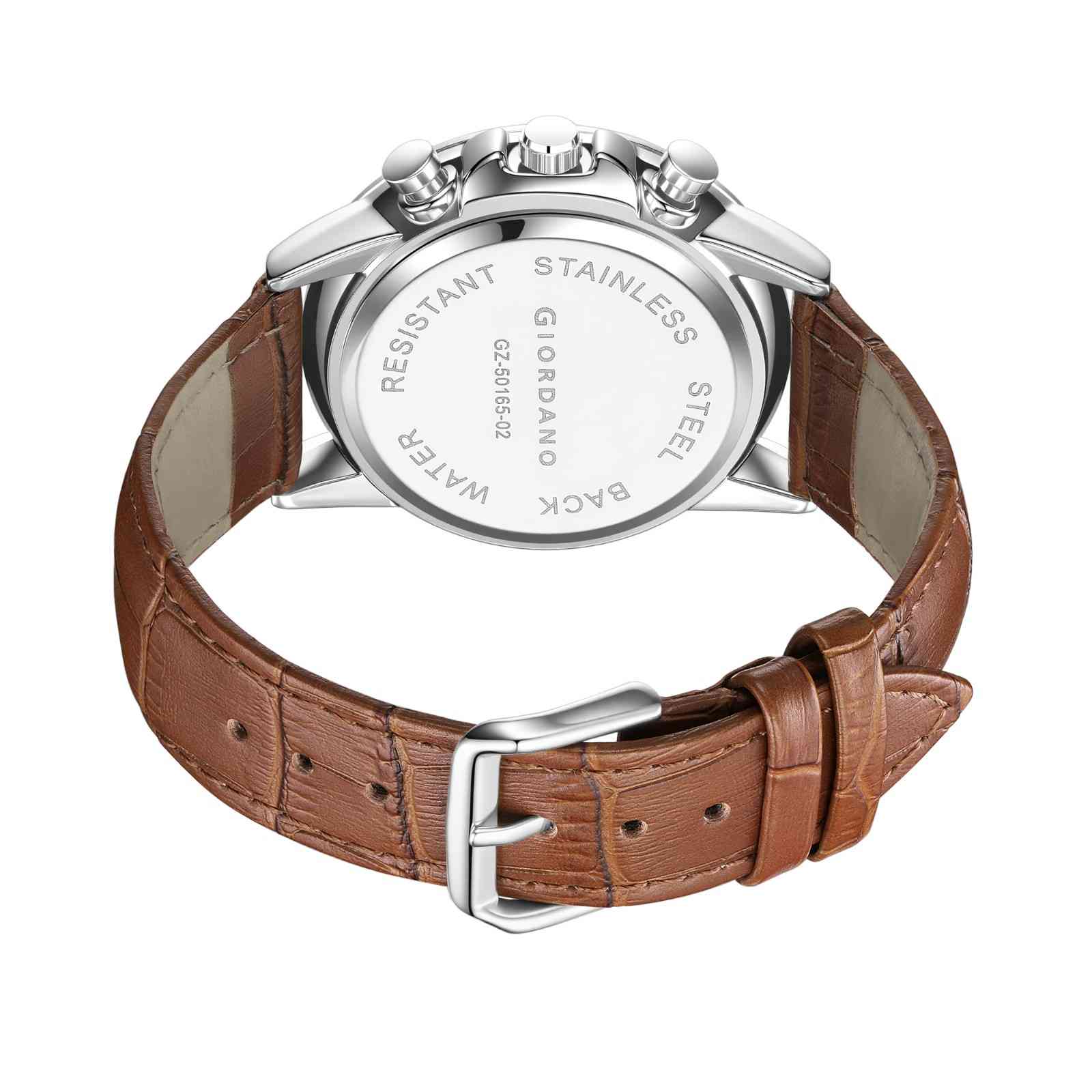 Giordano Mutifunction Watch for Men with Silver Dial, Date Display and Leather Strap GZ-50165-02