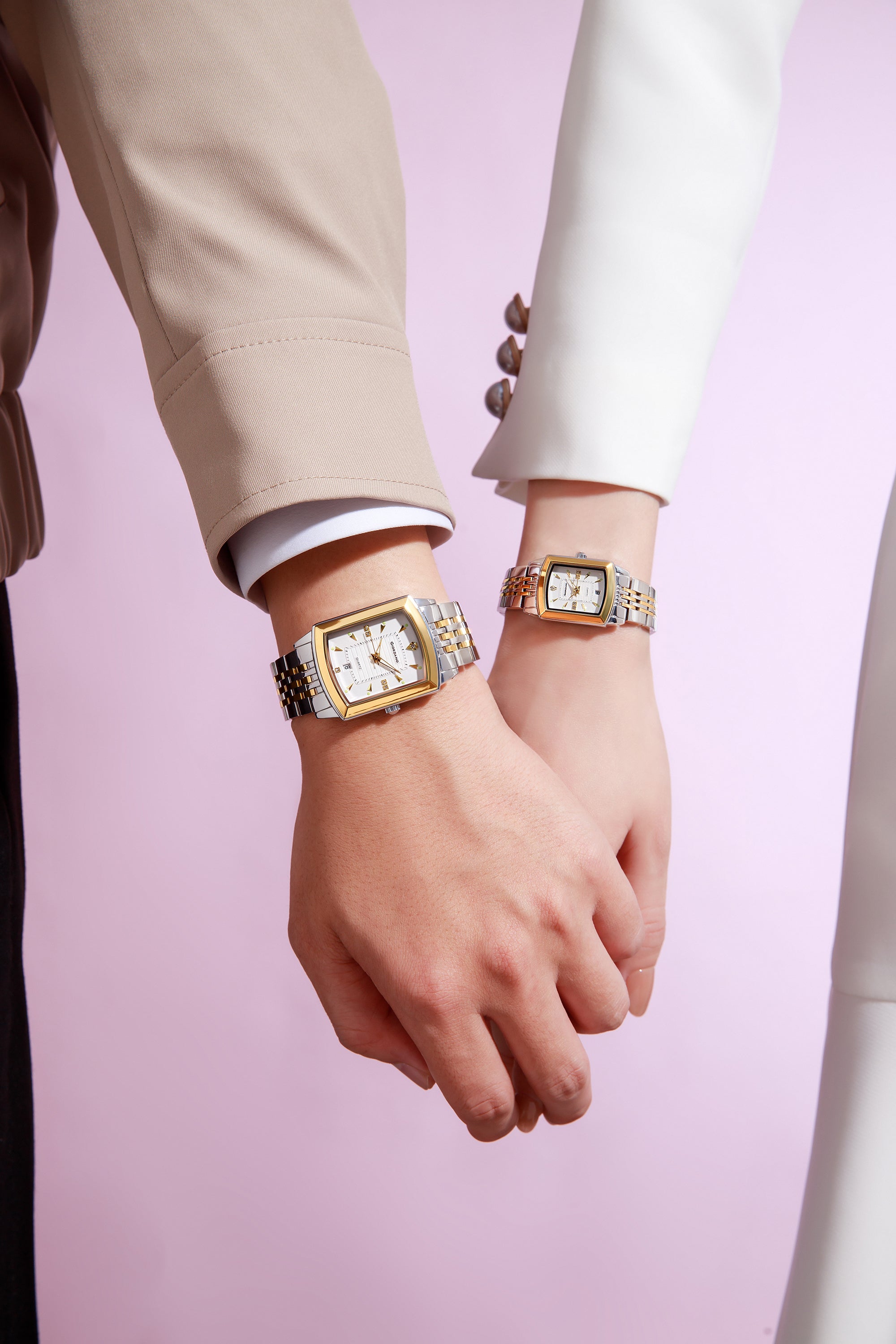 Giordano Analog Pair Watch For Unisex With Round Dial, Crystal Indices , Date Display And Stainless Steel Strap GZ-991-SET-22