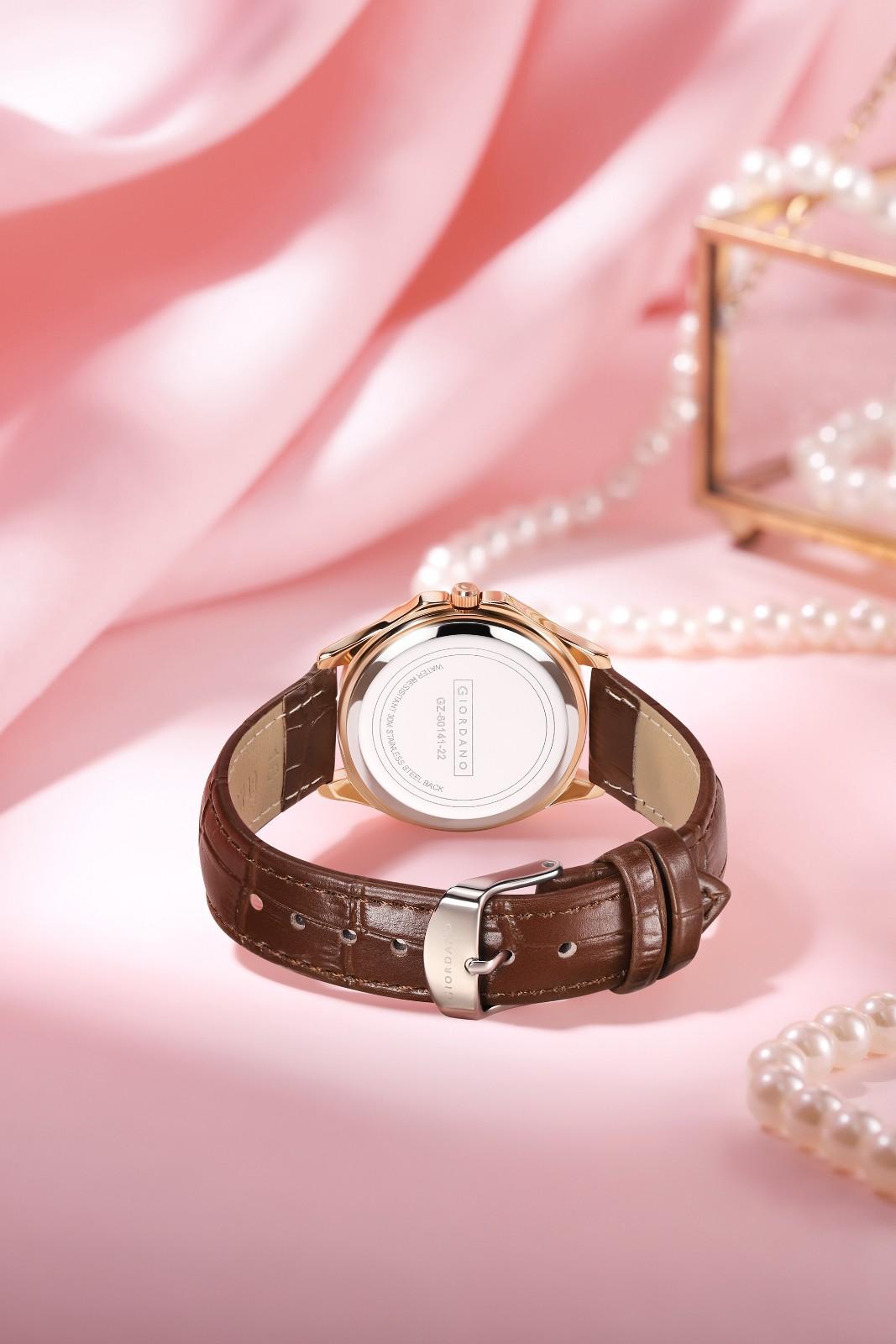 Giordano Luxury Analog Watch for Women with Crystal-Studded Bezel & Leather Strap – Octagonal Case, Elegant Quartz Wristwatch GZ-60141-22
