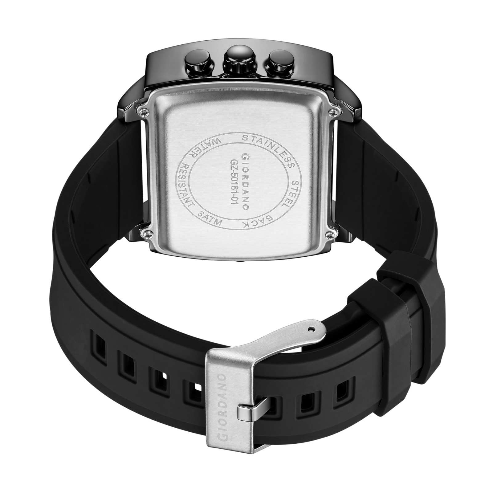 Giordano Square Hybrid Analog-Digital Watch for Men – Triple Time Zone Display with Quartz Precision & Durable Sport Grade Silicone Strap GZ-50161-01