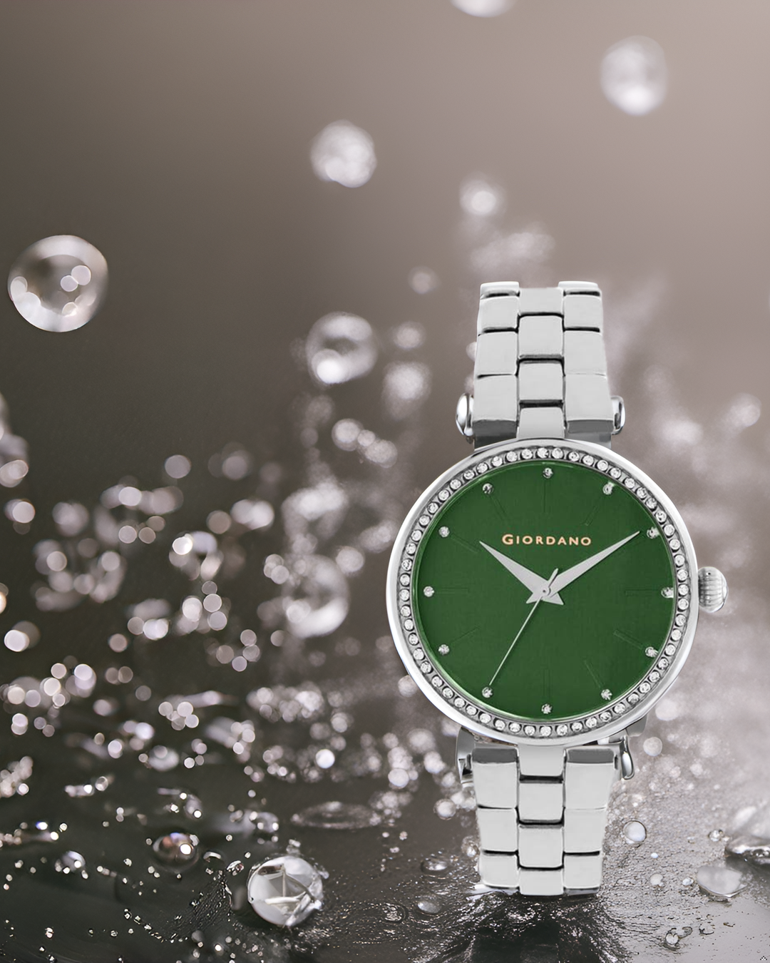 Giordano Analog Watch for Women with Diamond Studded Case and Metal Strap | A2079-55