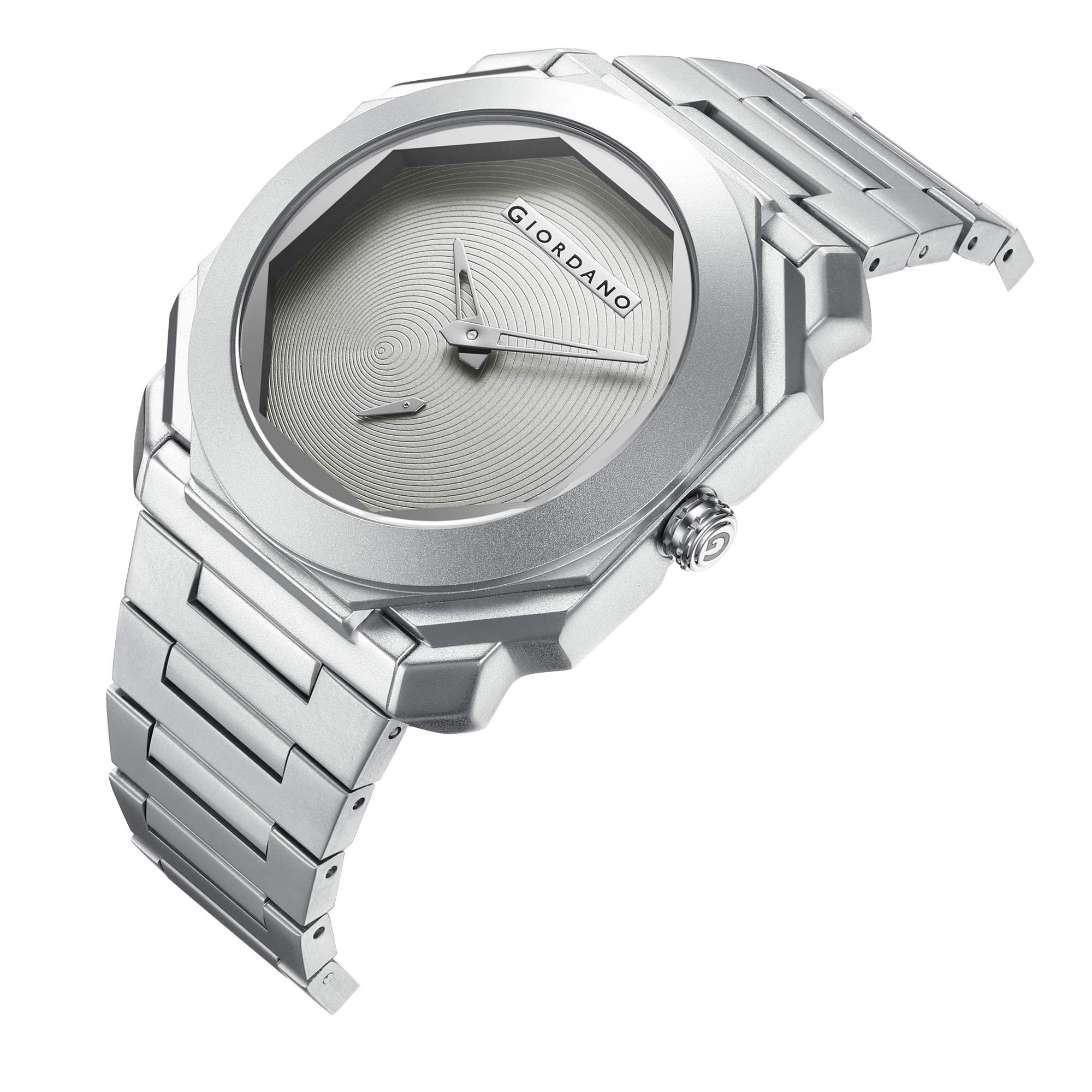 Giordano Octagonal Stainless Steel Watch for Men – Textured Dial with Subdial, Matte Finish Strap | GZ-50131-33